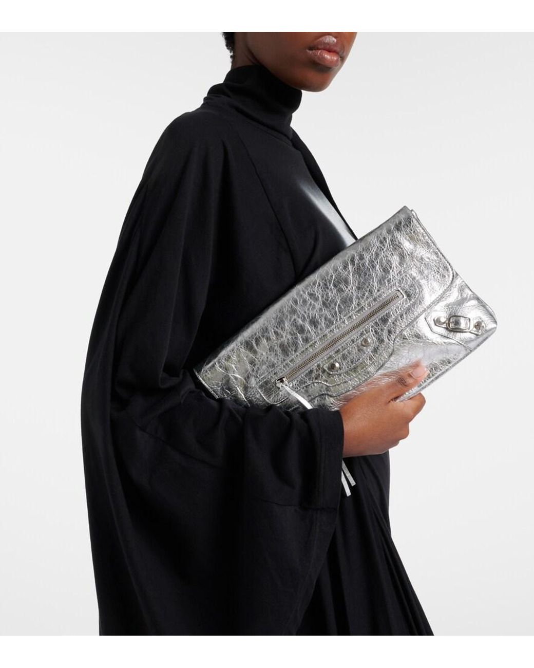 Balenciaga Gray Le City Metallic Leather Clutch