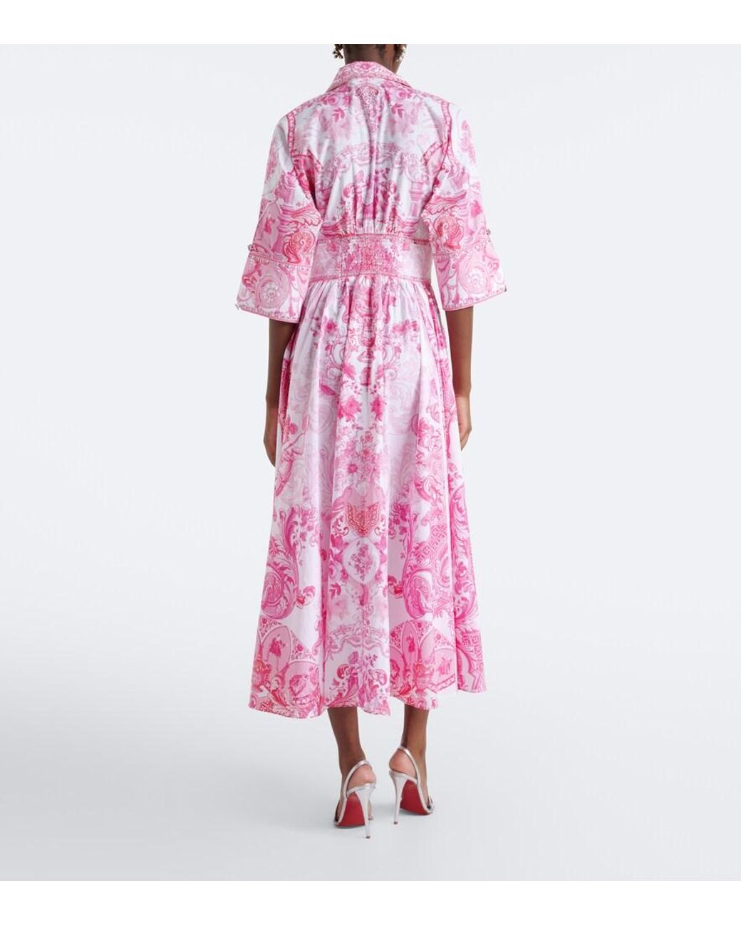Camilla Pink Embellished Floral Cotton Midi Dress
