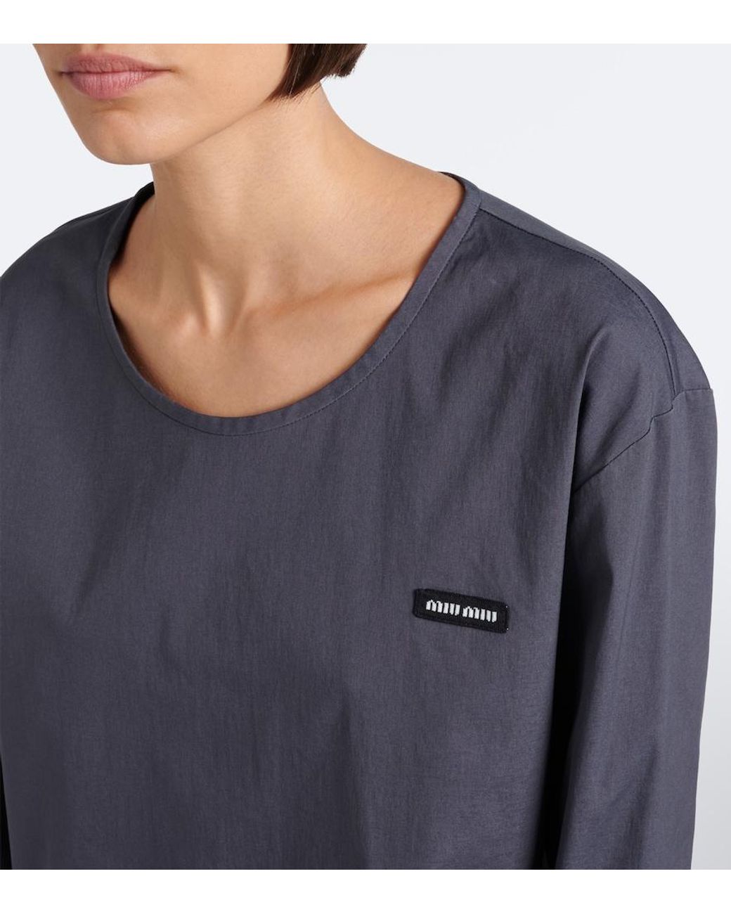 Miu Miu Black Cotton-Blend Poplin T-Shirt