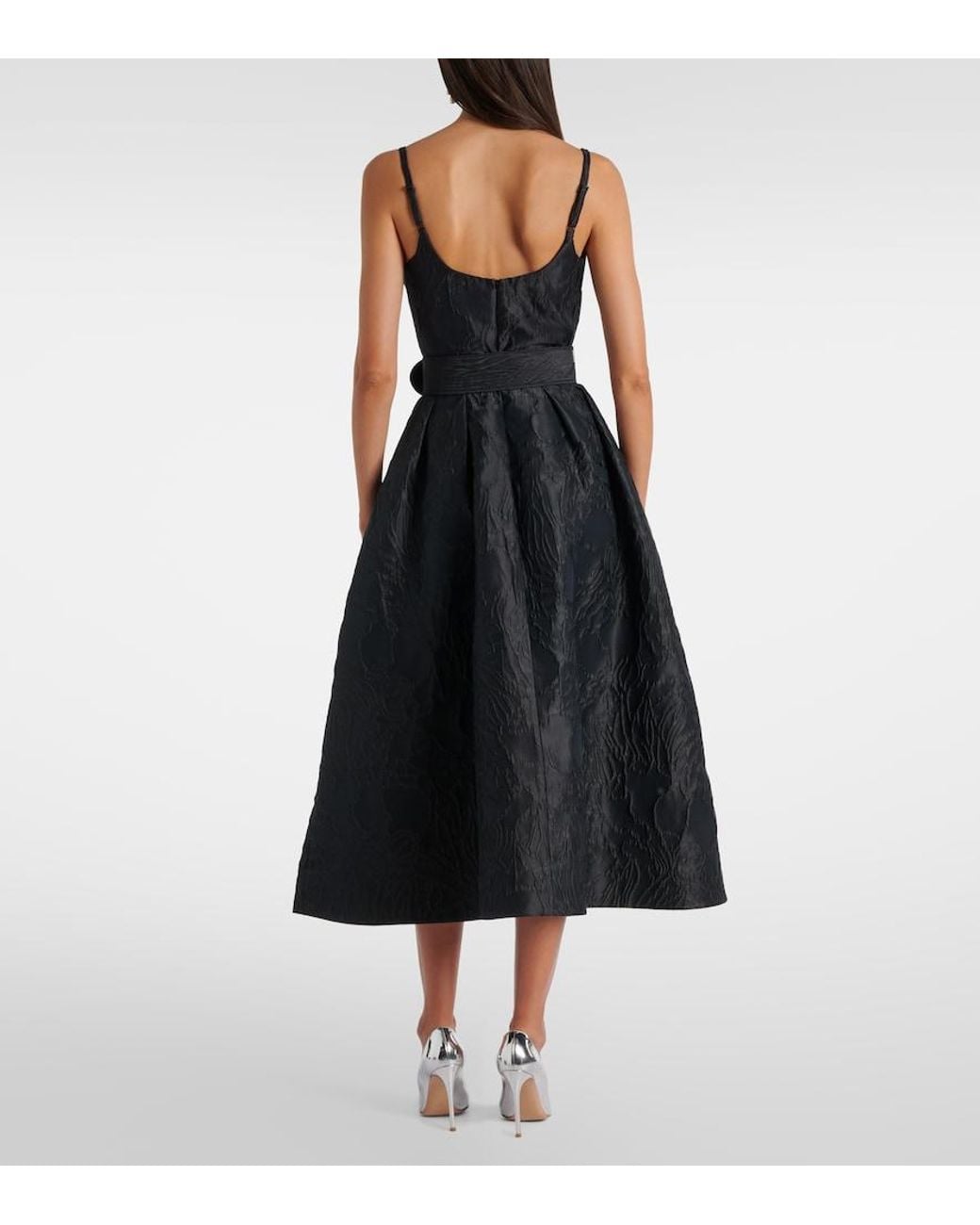 Rebecca Vallance Black Petra Belted Jacquard Bustier Dress