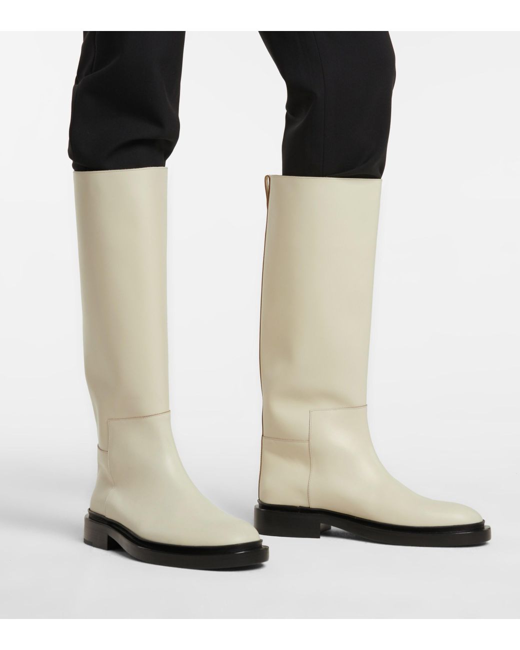 cream leather boots knee high