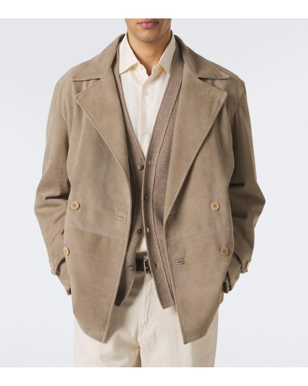 STÒFFA Natural Double-Breasted Suede Jacket for men