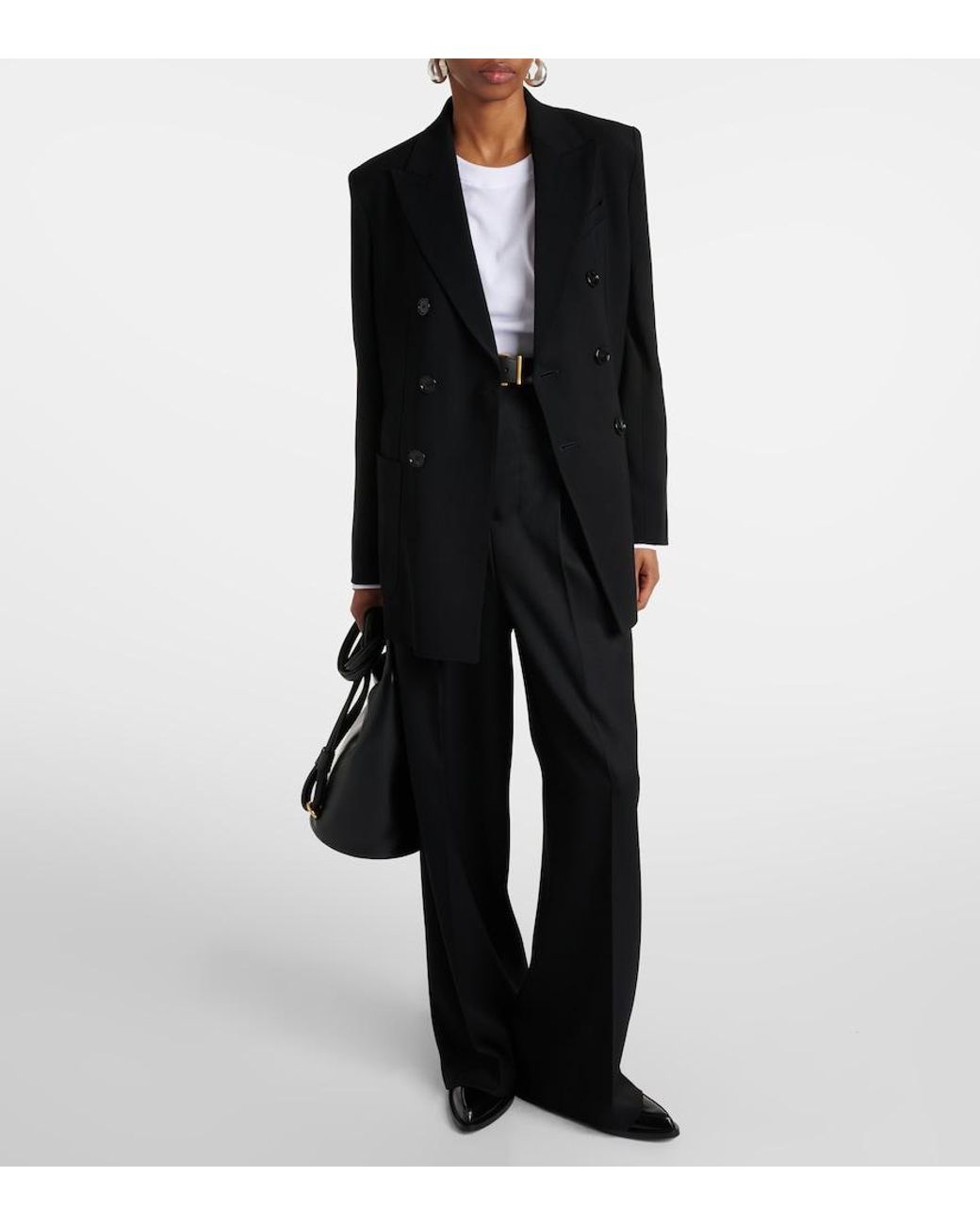 AMI Black High-Rise Wool Wide-Leg Pants