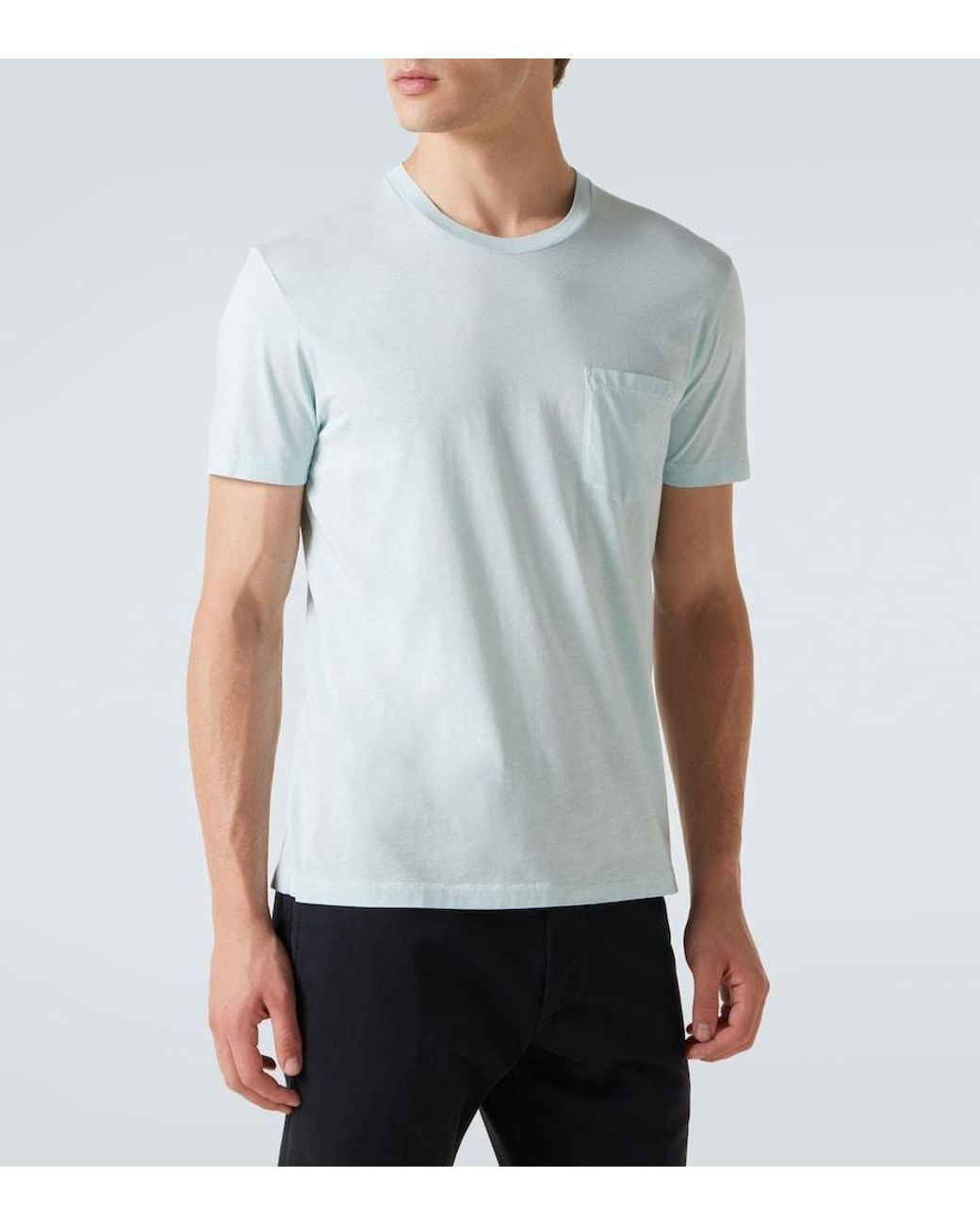 Tom Ford Blue Cotton And Silk Jersey T-Shirt for men