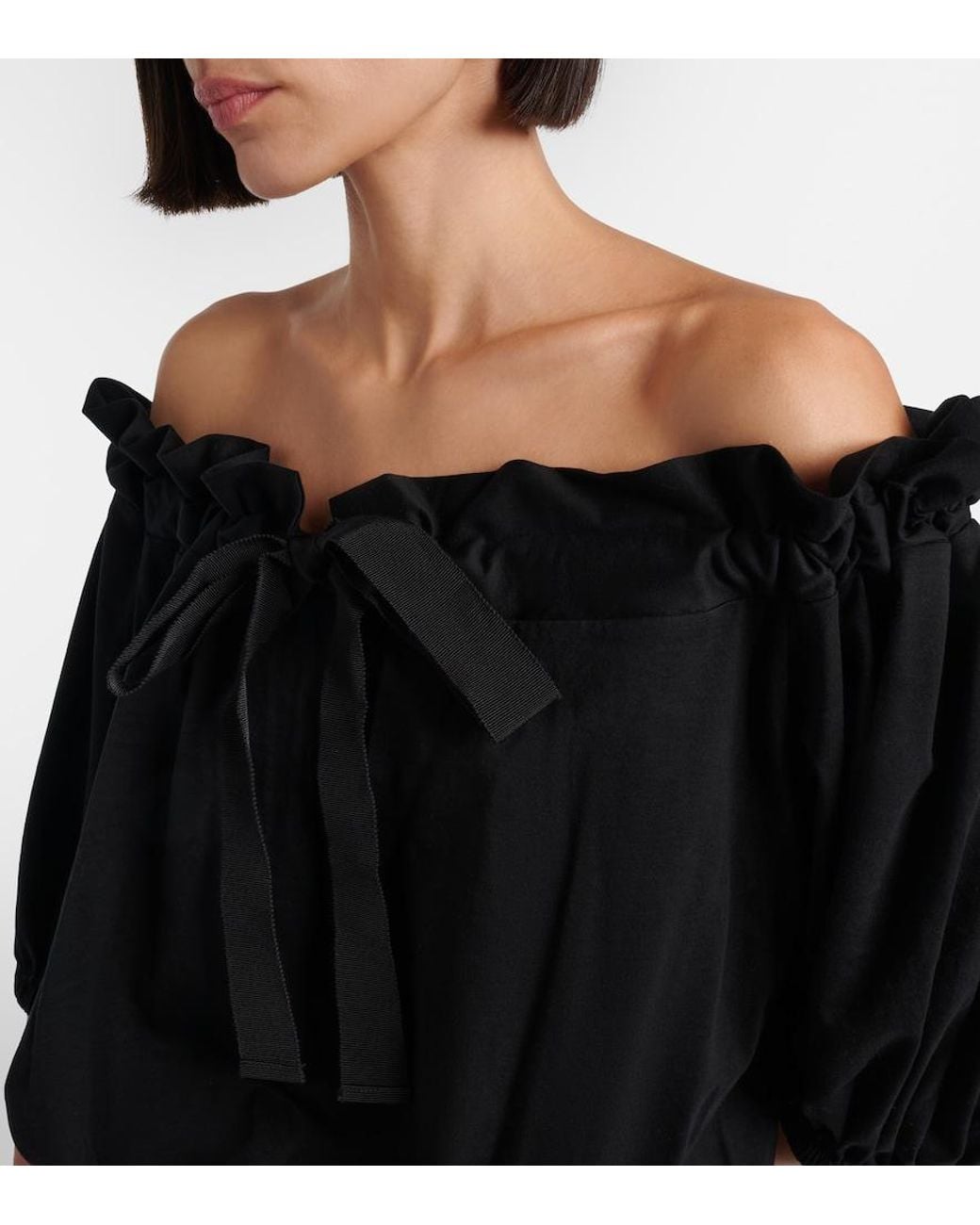 Patou Black Tie-Neck Cotton Faille Minidress