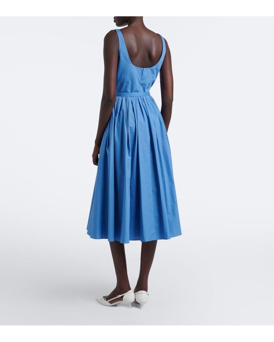 Emilia Wickstead Blue Eglantine Belted Cotton Poplin Midi Dress