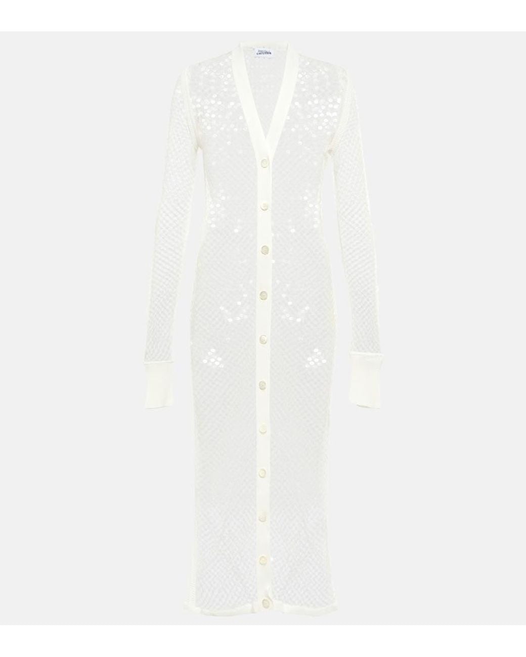 Jean Paul Gaultier White Sequined Net Midi Dress