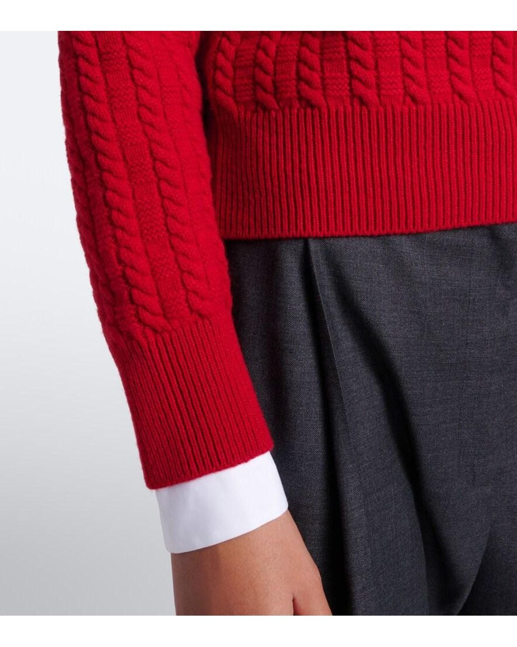 Thom Browne Red 4-Bar Cable-Knit Virgin Wool Sweater