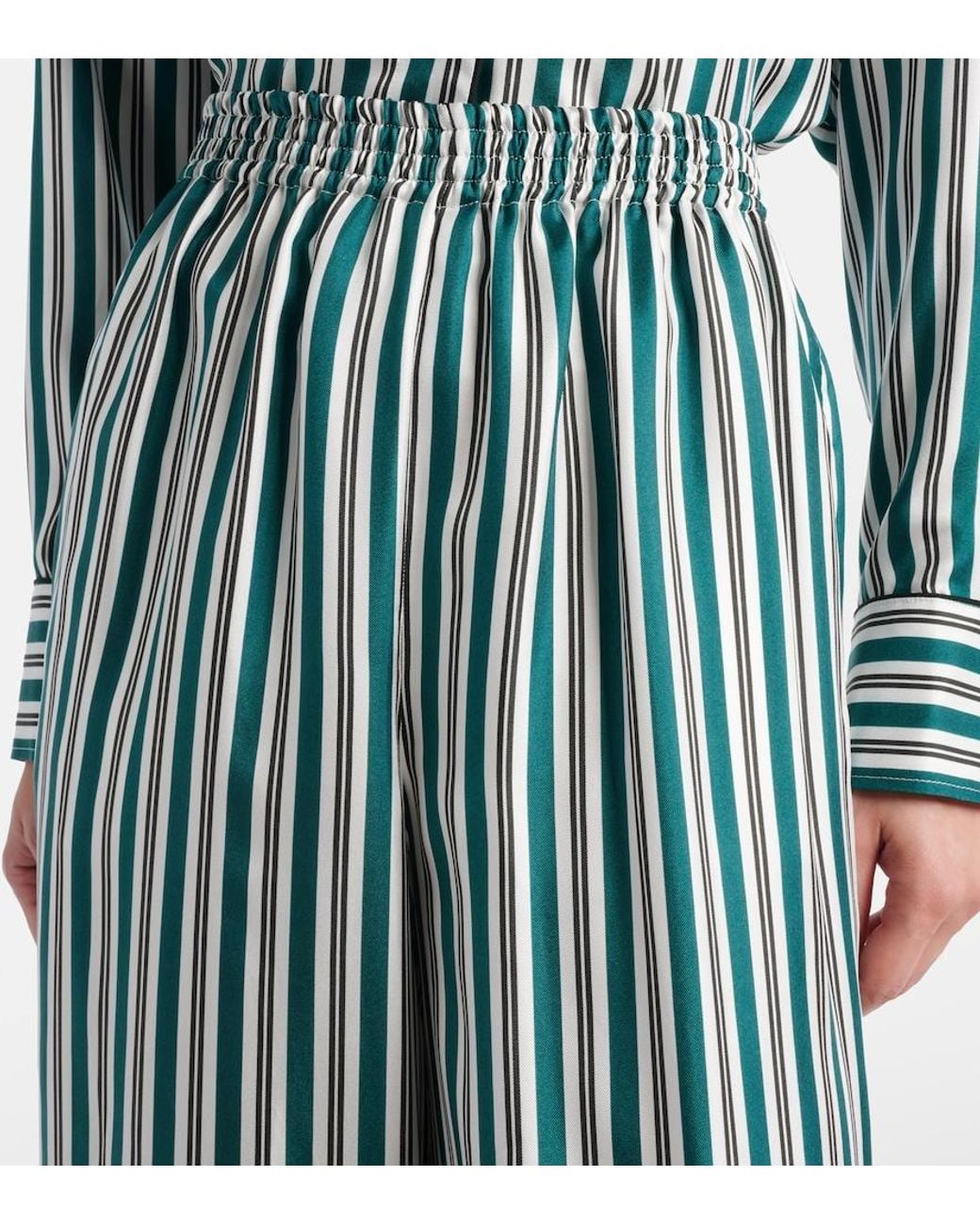 Max Mara Blue Ladino Striped Wide-Leg Silk Twill Pants