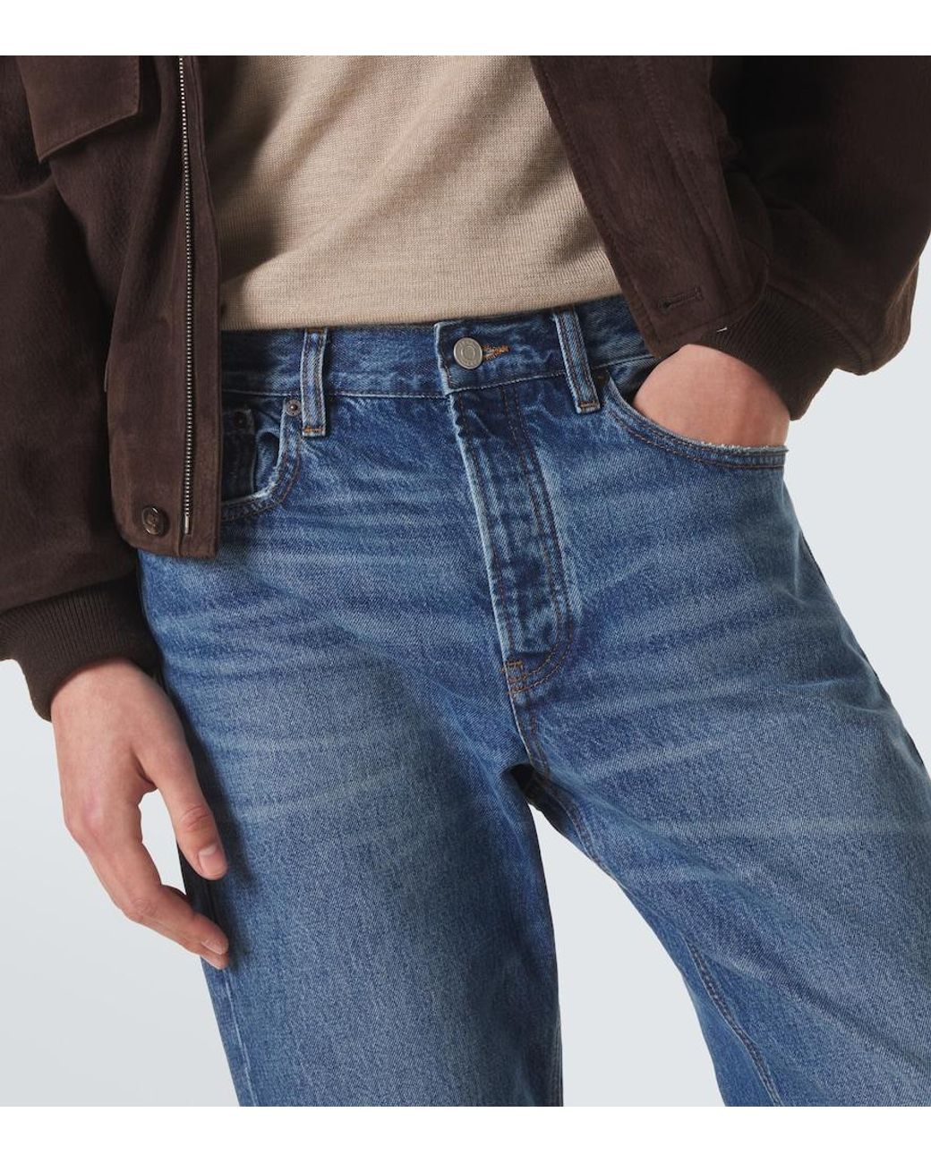 FRAME Blue Mid-Rise Straight Jeans for men
