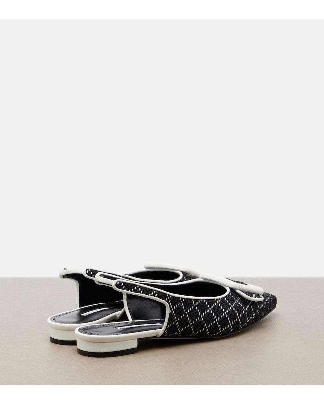 Manolo Blahnik Black Maylura Raffia-Effect Slingback Flats