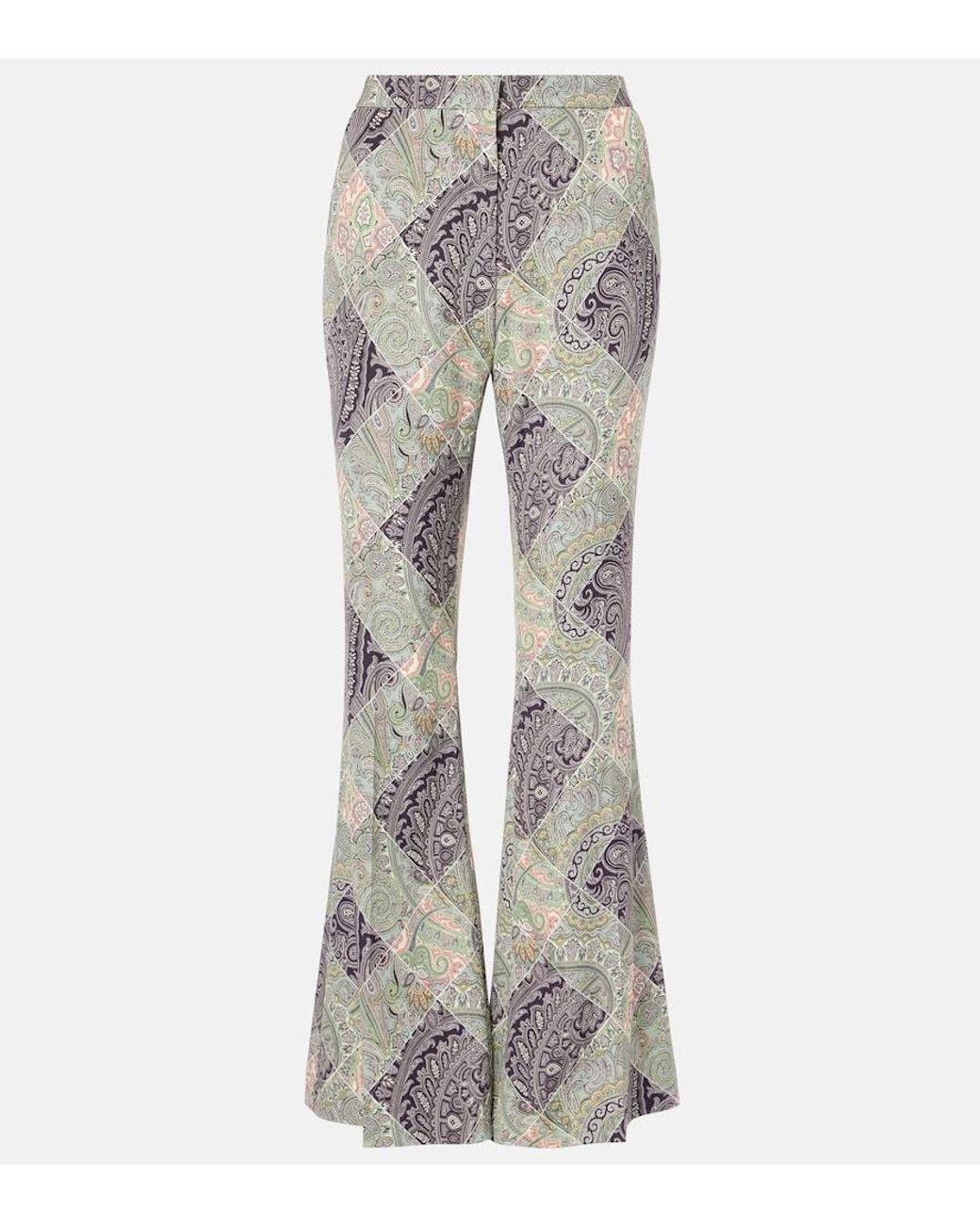 Etro Gray Paisley High-Rise Flared Pants