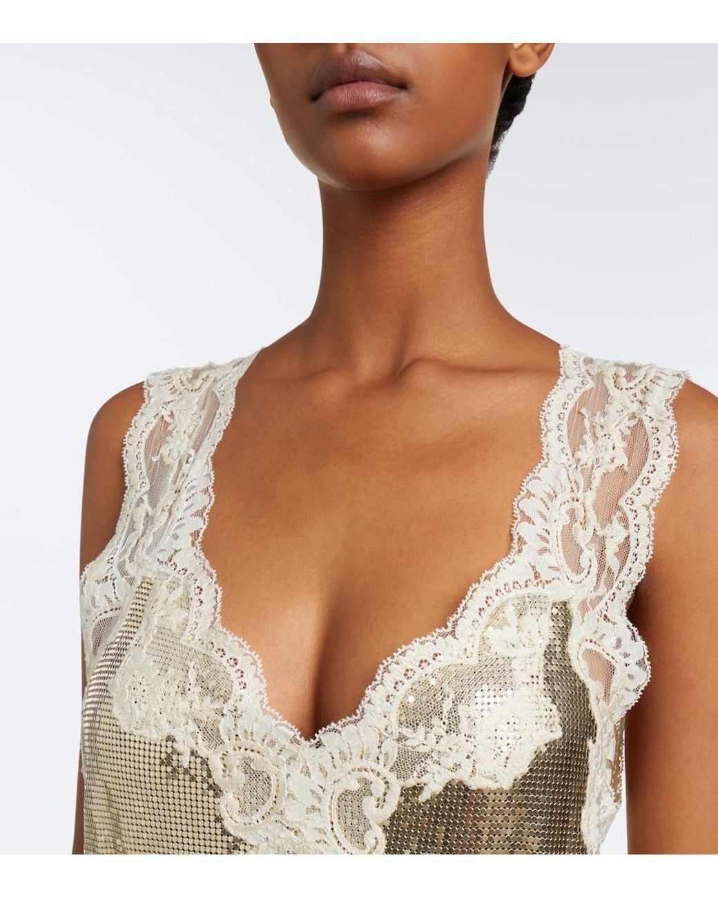 Rabanne Gray Lace-Trimmed Chainmail Midi Dress
