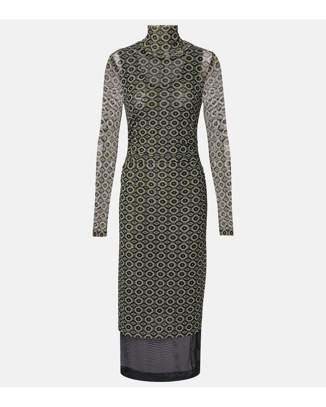 Dries Van Noten Green Printed Midi Dress