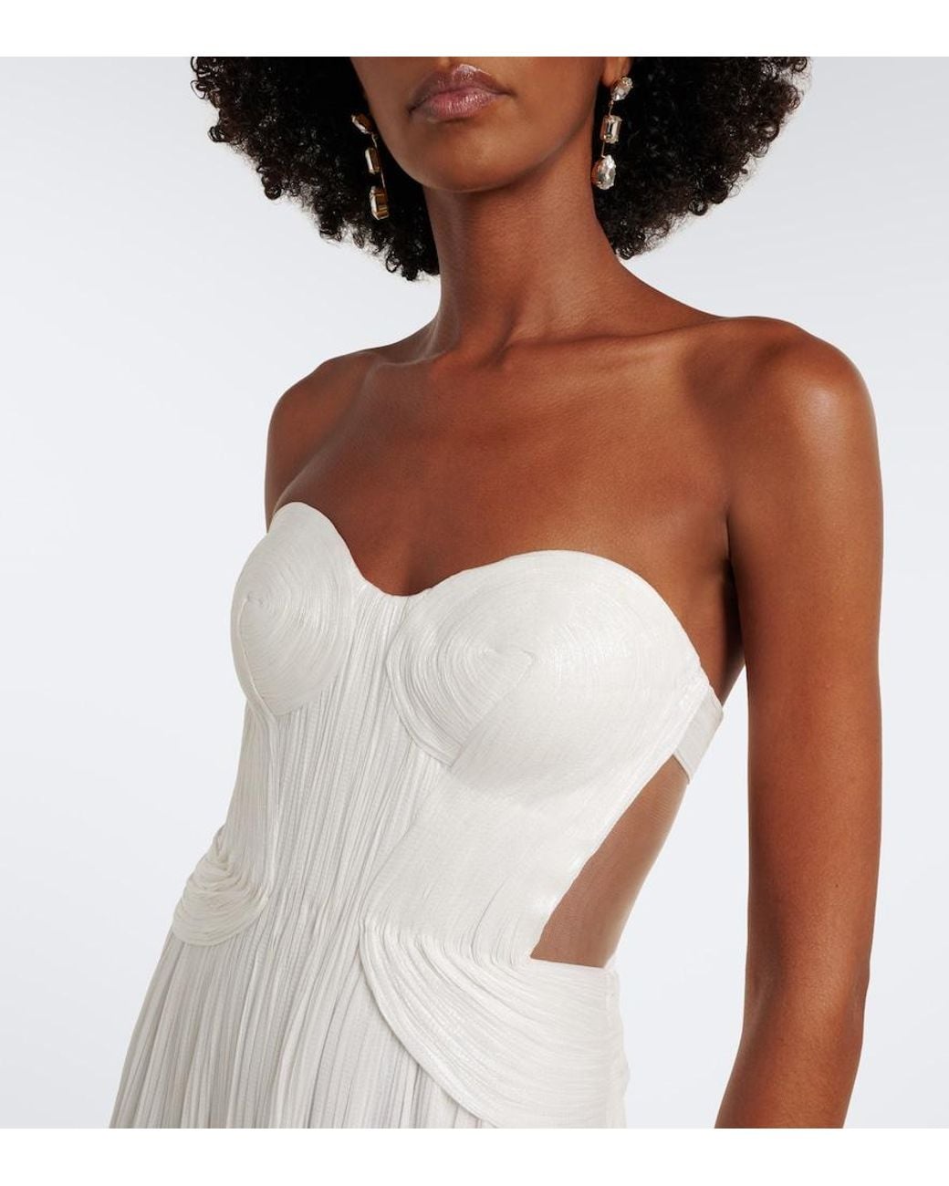Maria Lucia Hohan White Kamina Cutout Silk Tulle Bustier Gown