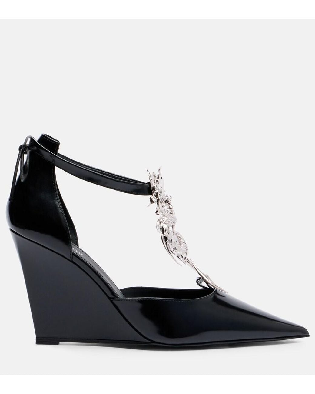 Coperni Black Dragon Embellished Leather Wedge Pumps