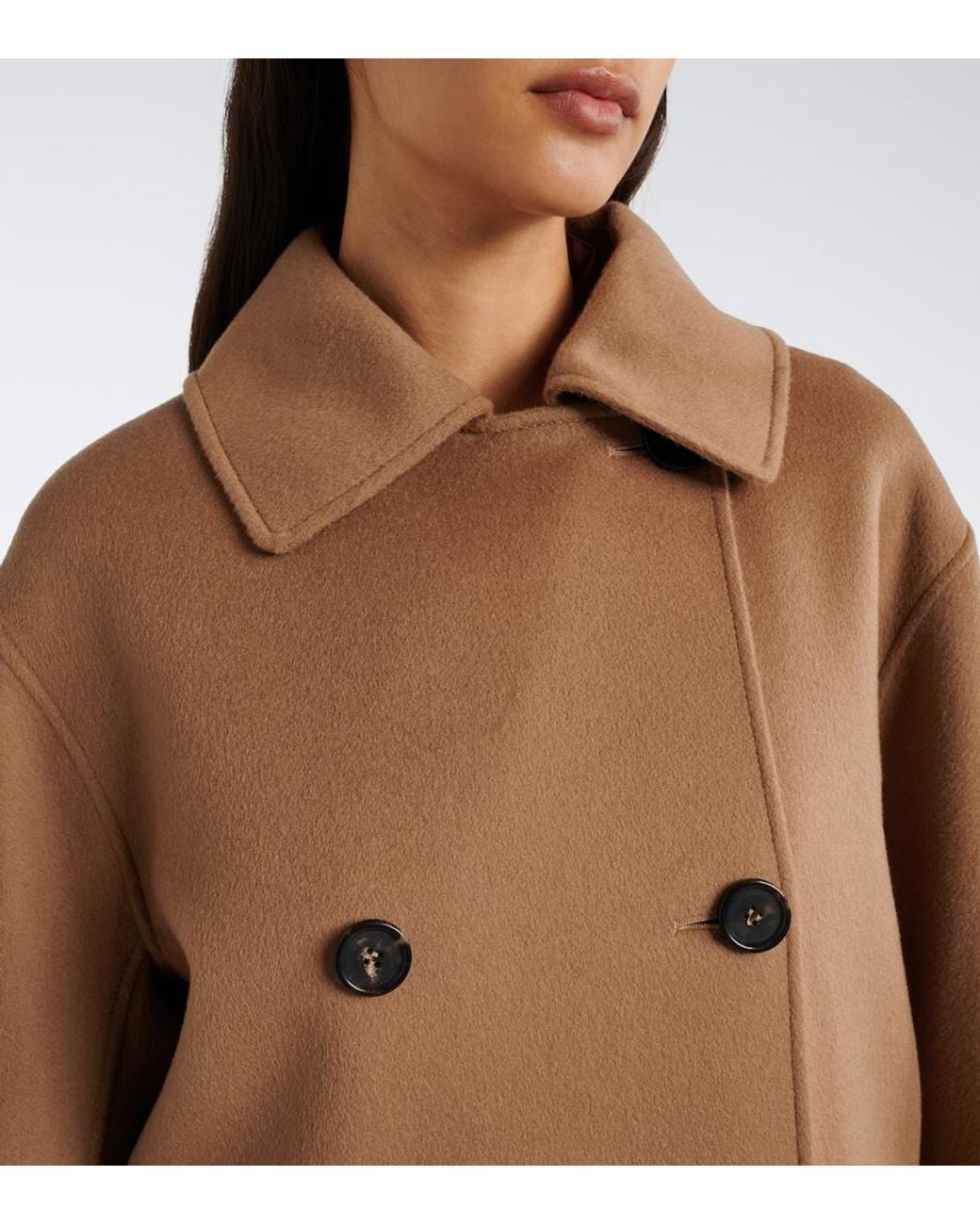 Max Mara Brown Double-Breasted Virgin Wool Coat