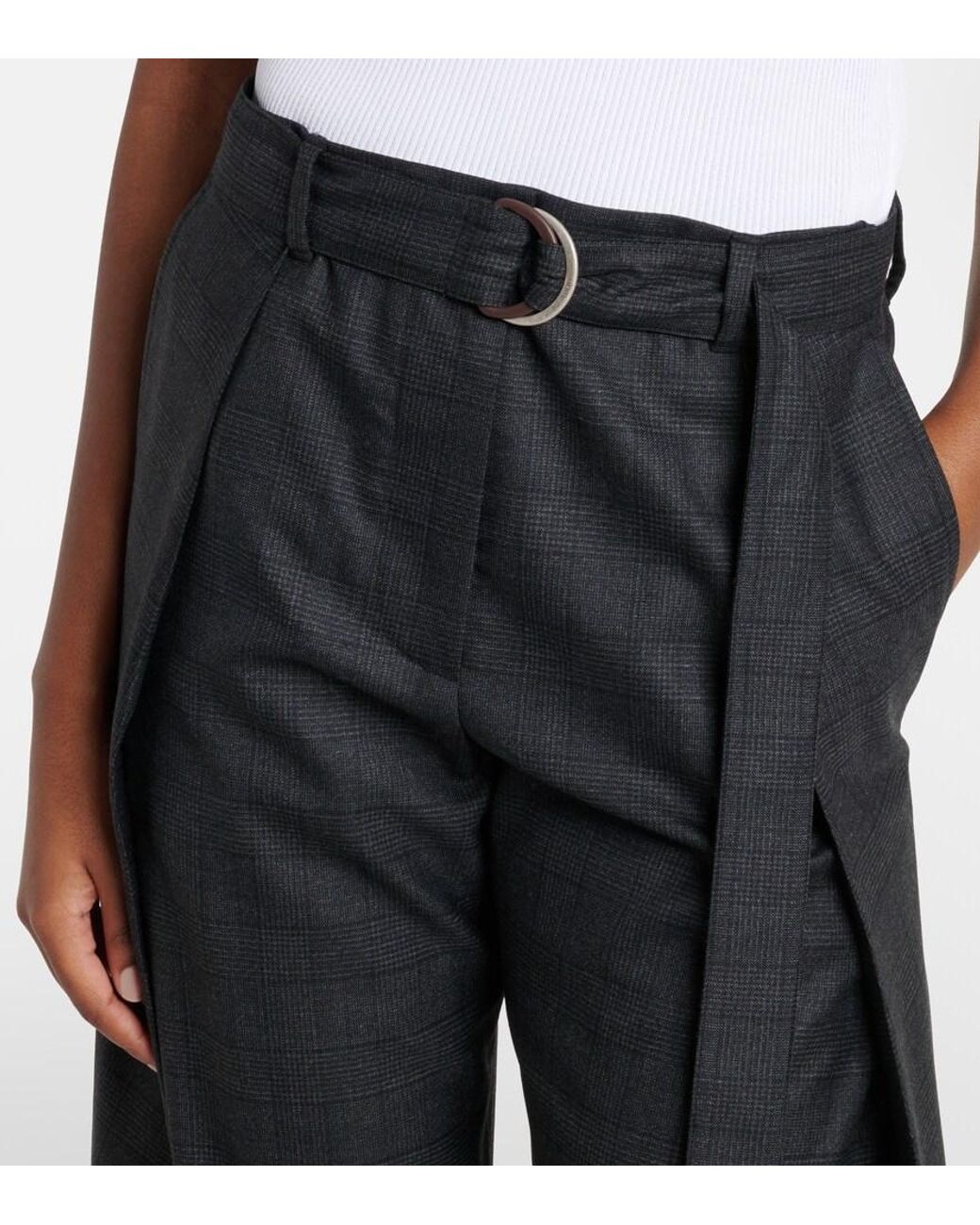 Loewe Blue Checked Belt Wool Barrel-Leg Pants