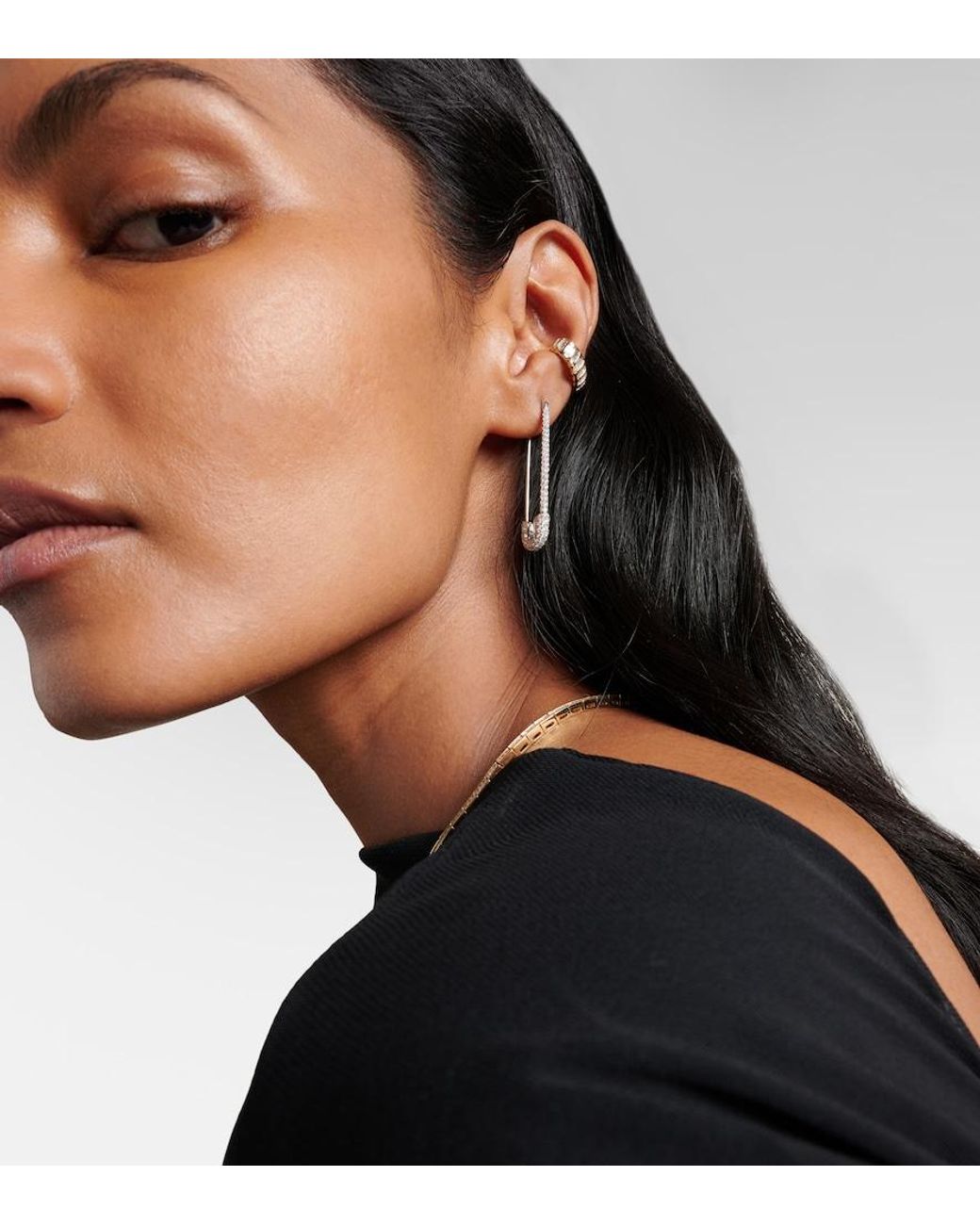 Anita Ko White Safety Pin Extra Large 18Kt Earrings With Diamonds
