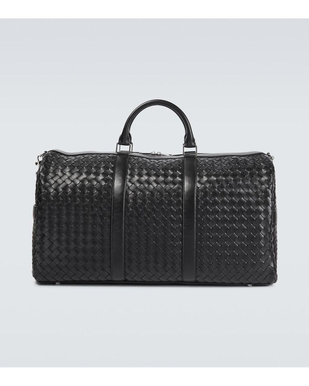 Bottega Veneta Black Large Intrecciato Leather Duffel Bag for men