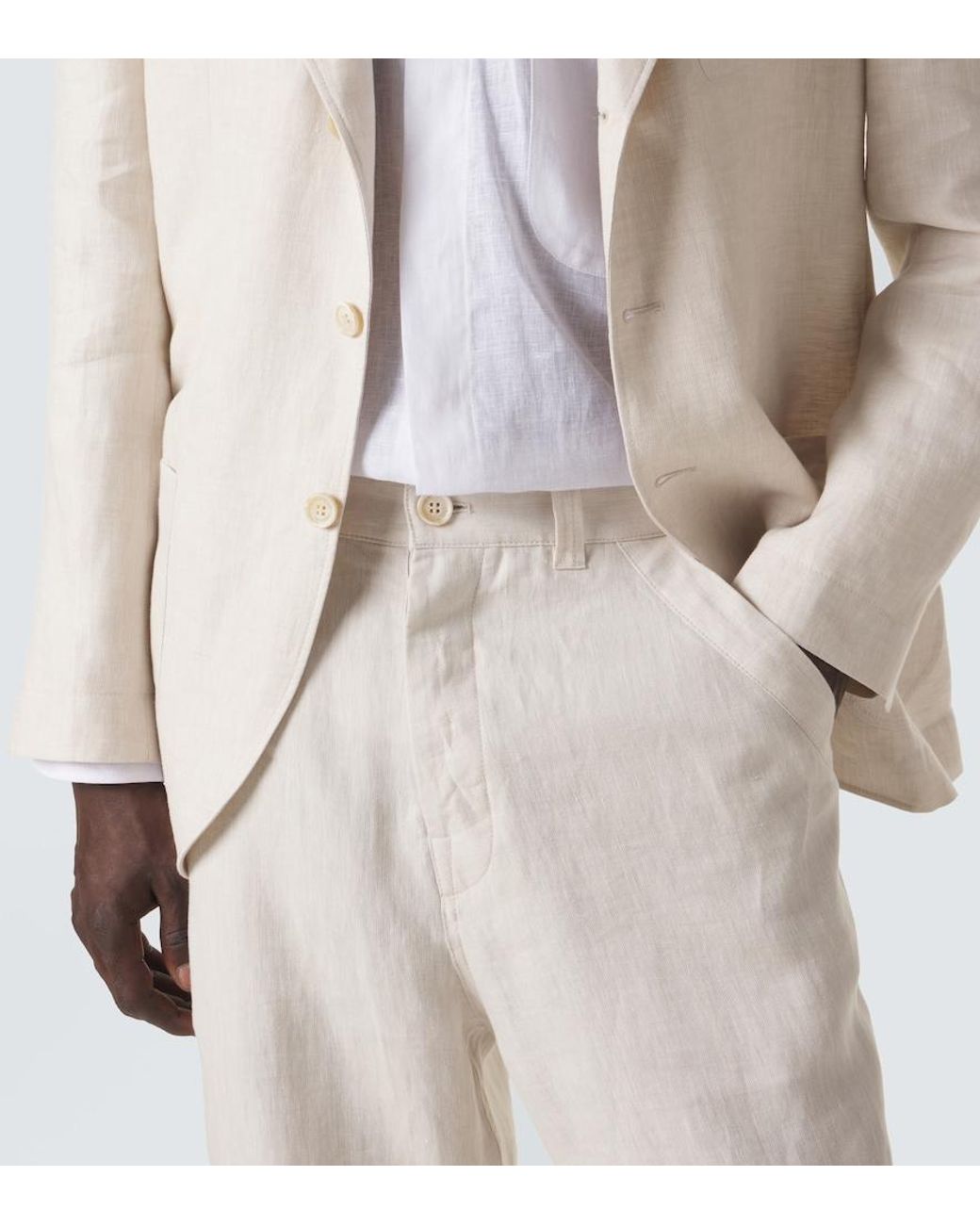 Brunello Cucinelli Natural Linen Straight Pants for men