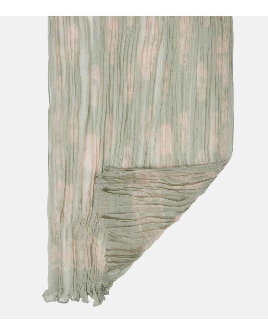 McQueen White Skull Pleated Silk Scarf