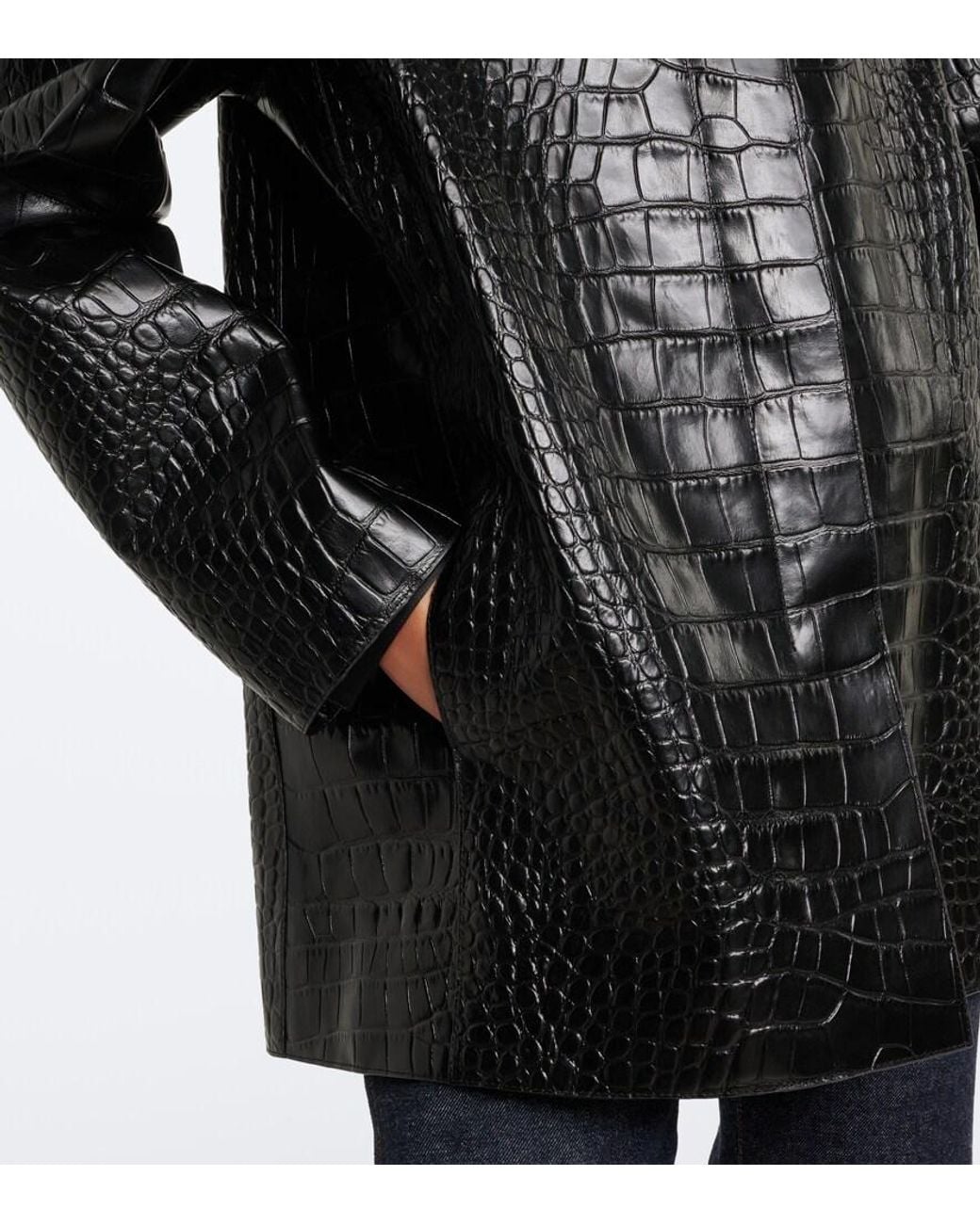 Khaite Black Sadie Croc-Effect Leather Coat