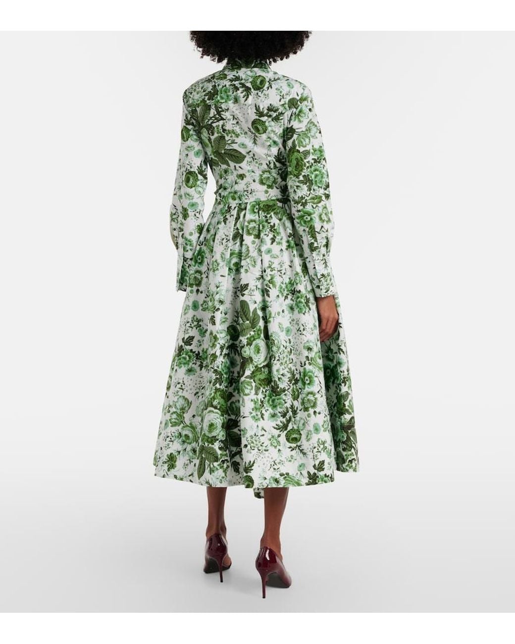 Erdem Green Floral Cotton Shirt Dress