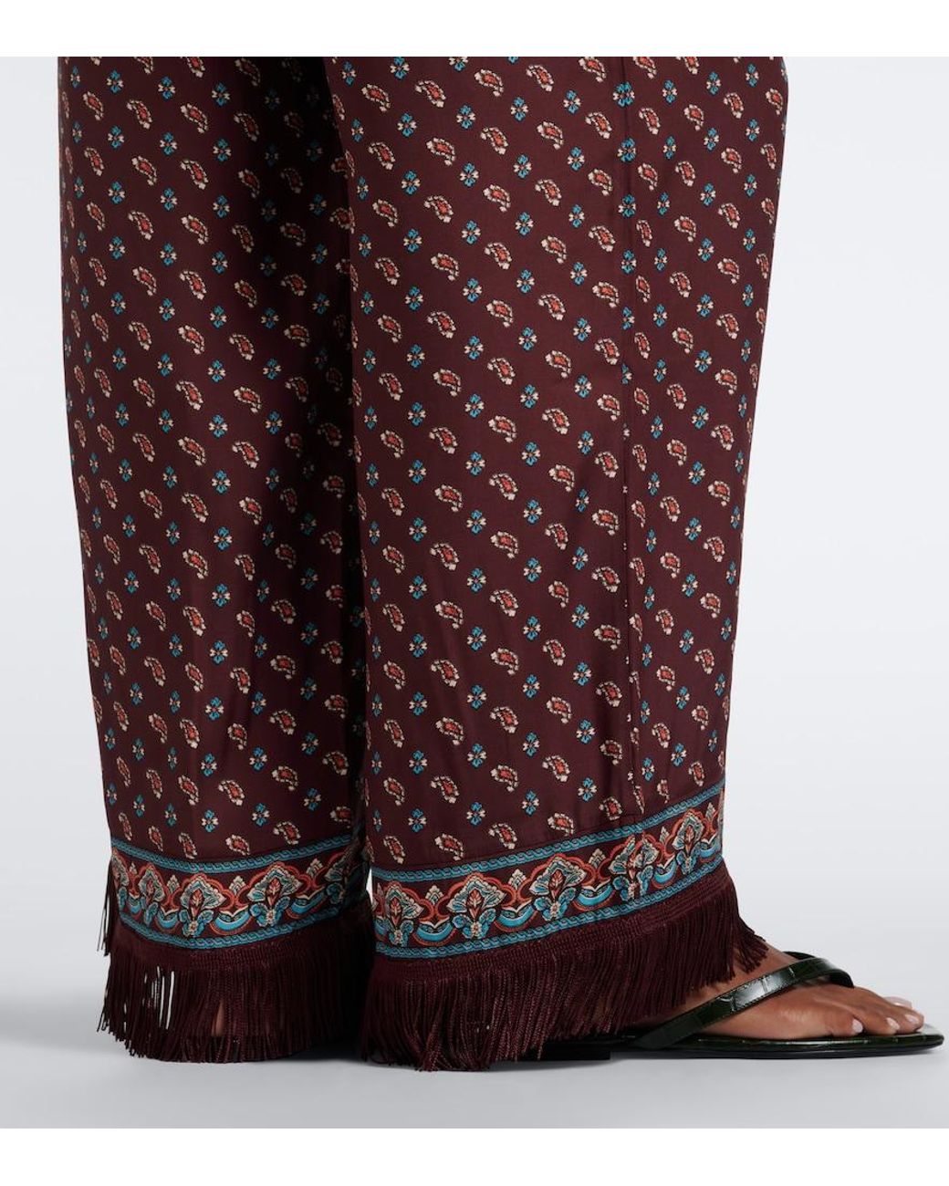 Doen Brown Lavona Fringed Silk-Blend Wide-Leg Pants