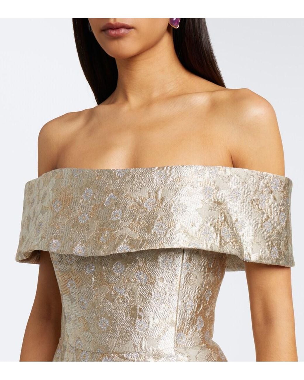 Markarian Natural Clover Floral Brocade Bustier Gown