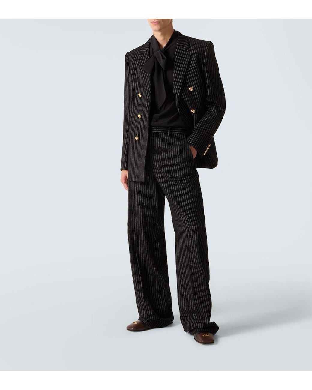 Valentino Garavani Black Chalk Stripe Wool And Silk Blazer for men