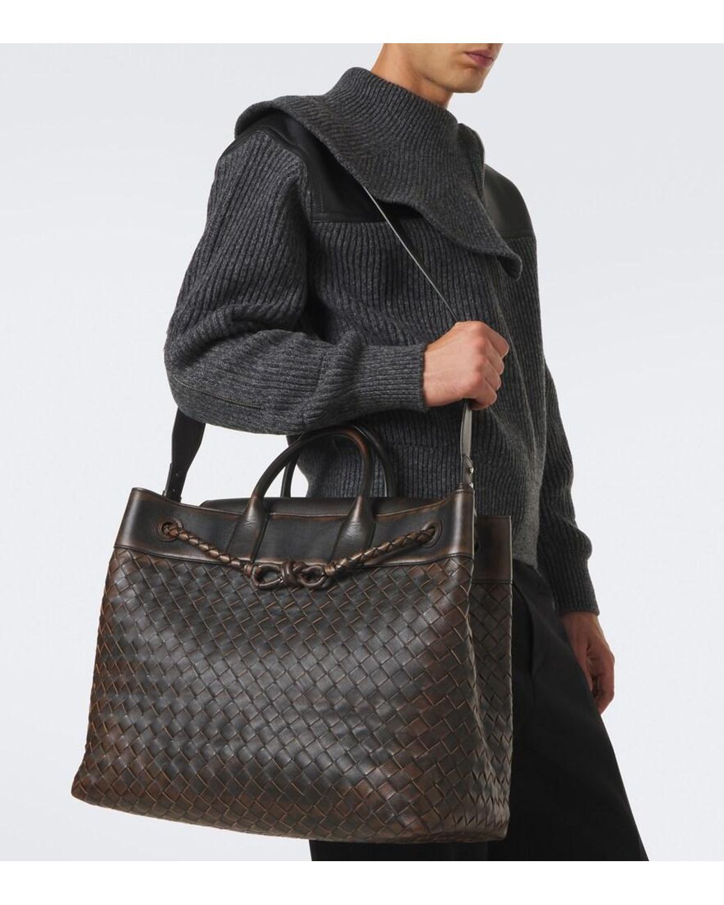 Bottega Veneta Black Andiamo Voyager Intrecciato Leather Tote Bag for men