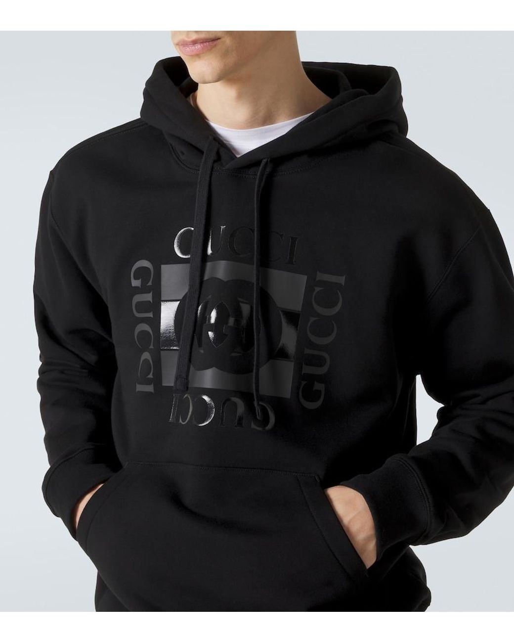 Gucci Black Logo Cotton Jersey Hoodie for men