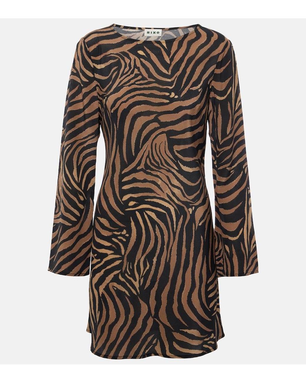 RIXO London Ridley Printed Silk Minidress in Brown Lyst UK