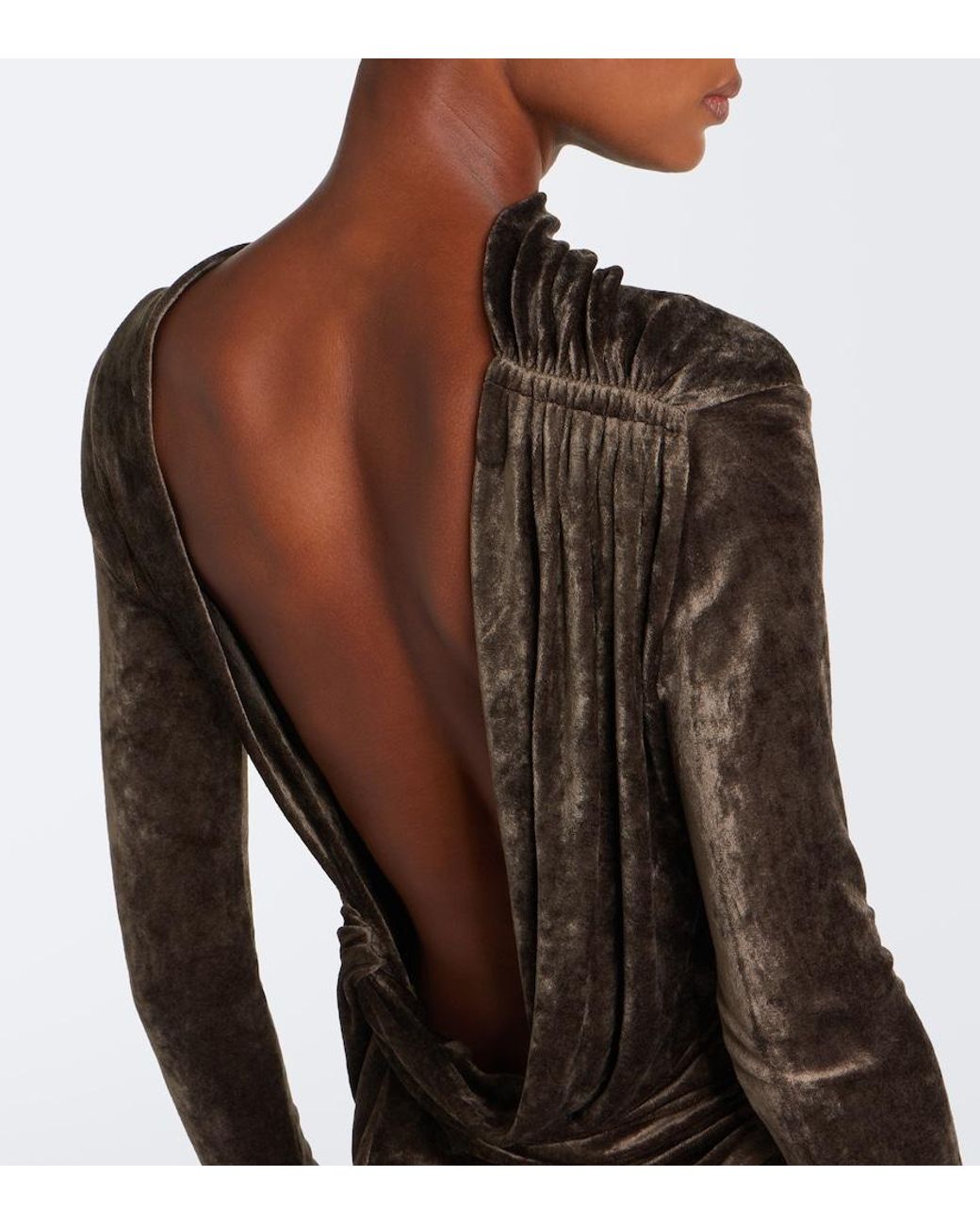 Rick Owens Brown Lilies Shailee Draped Open-Back Velvet Gown