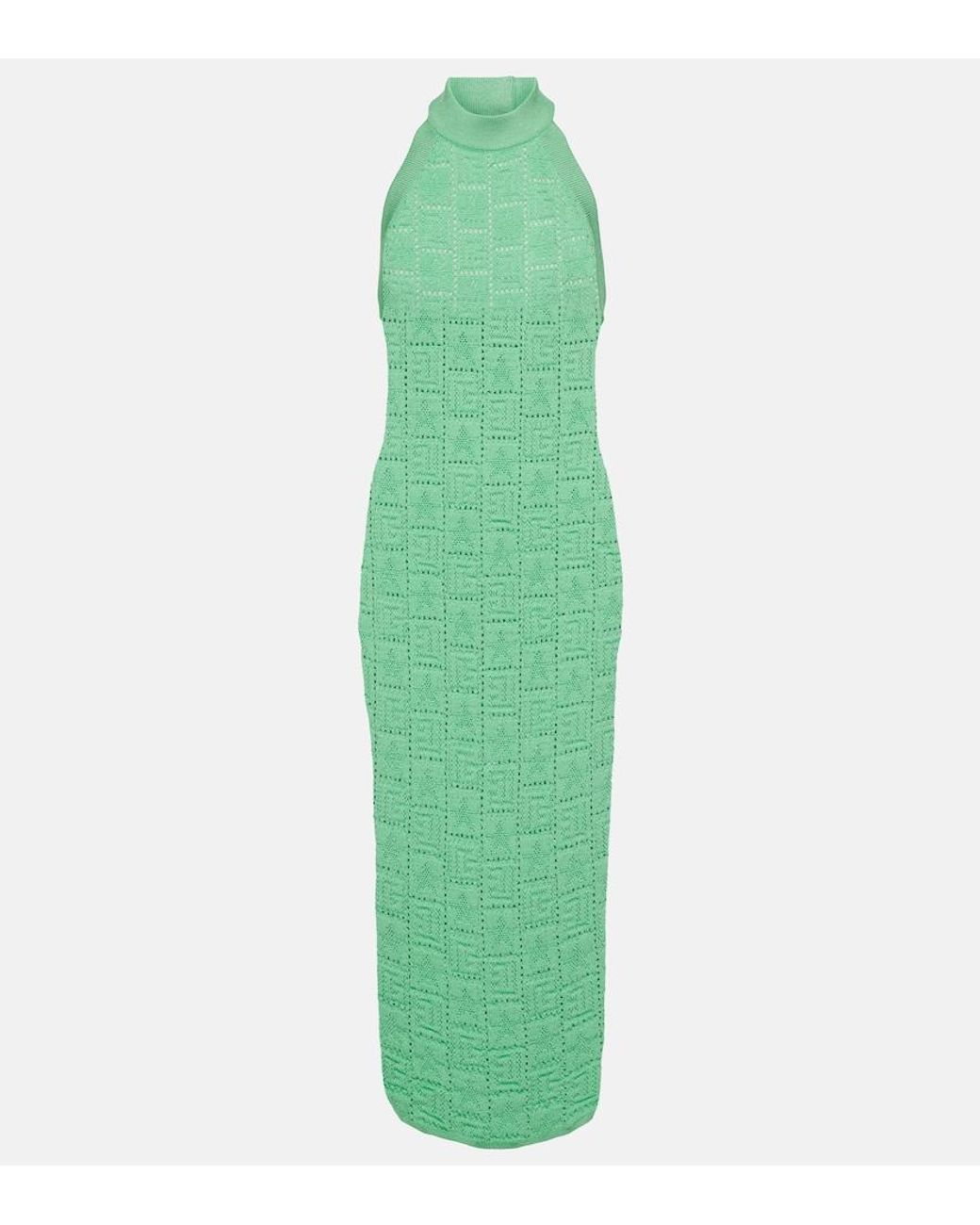 Abito Midi Monogram Traforato di Balmain in Green