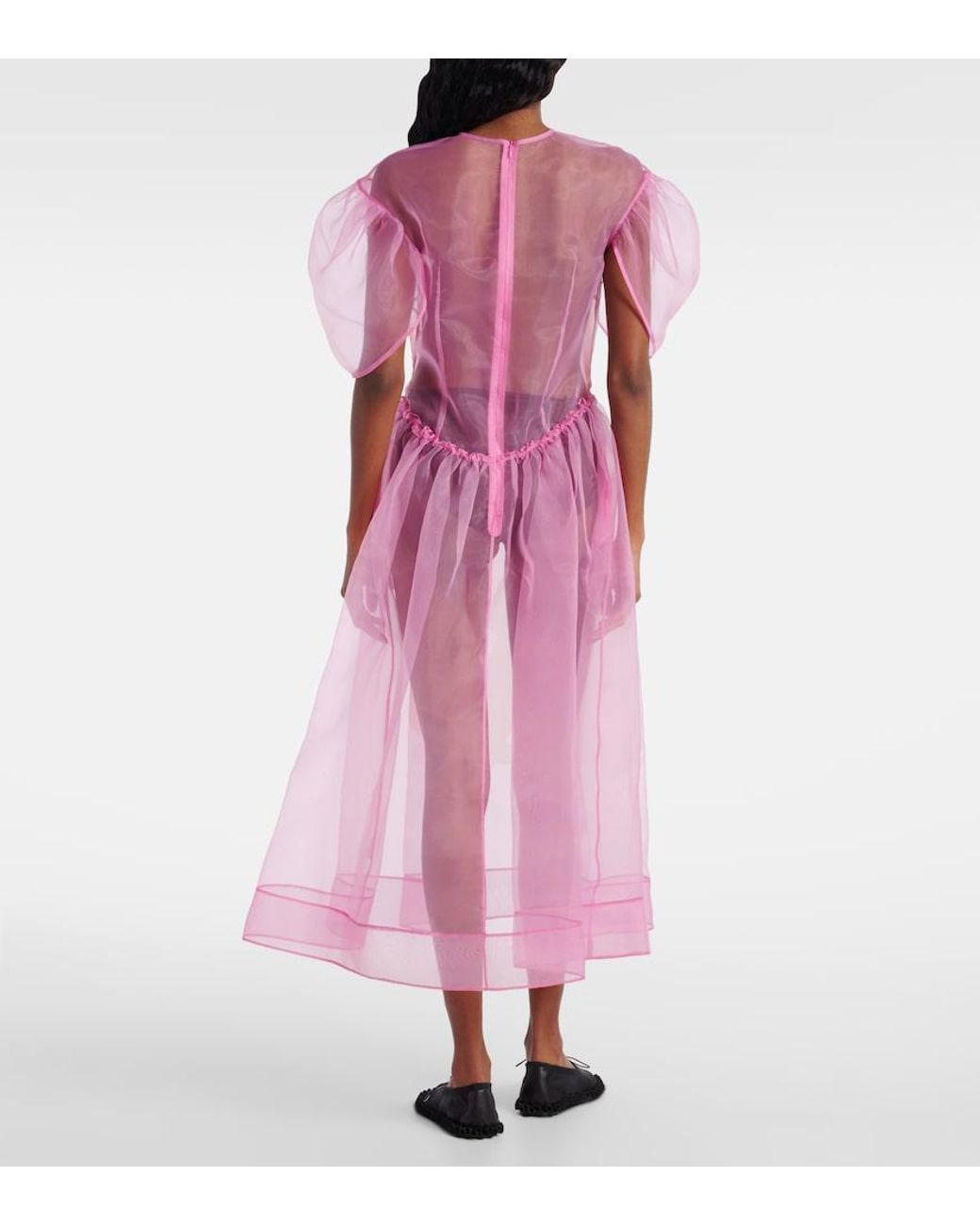 Simone Rocha Pink Printed Organza Midi Dress