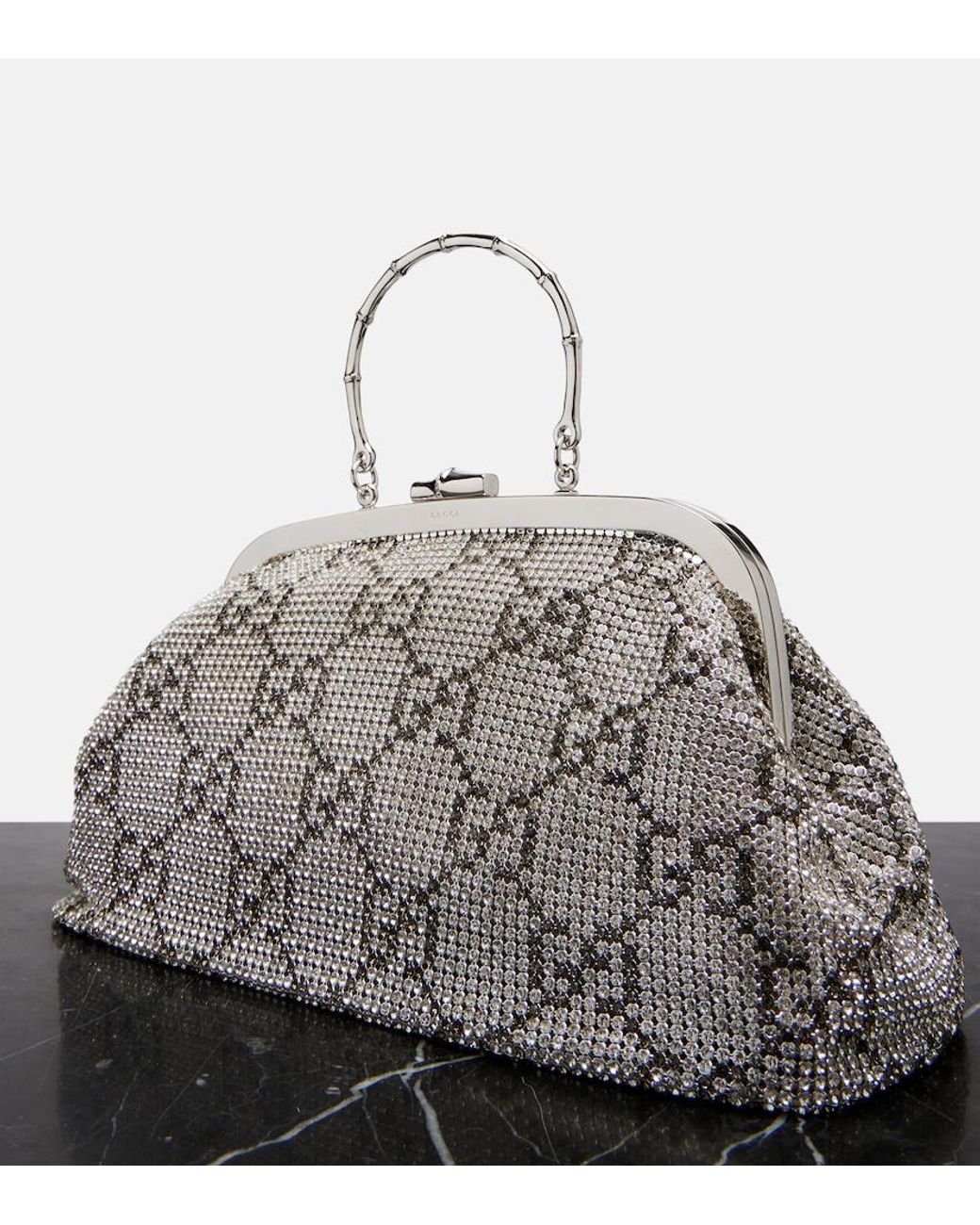 Gucci Metallic Gg Medium Crystal-Embellished Clutch