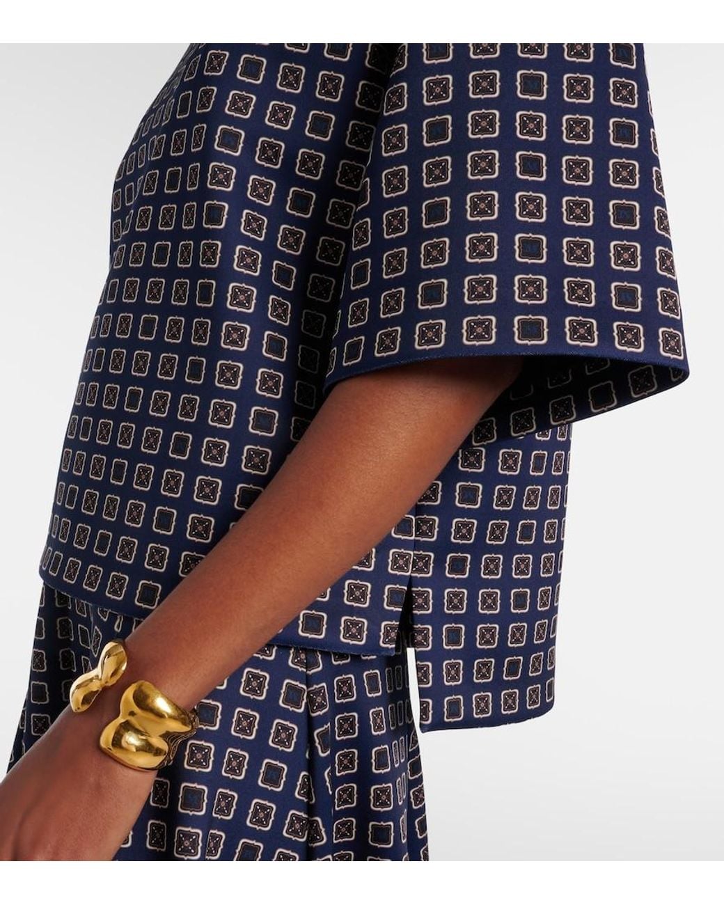 Max Mara Blue Notizia Printed Jersey Top