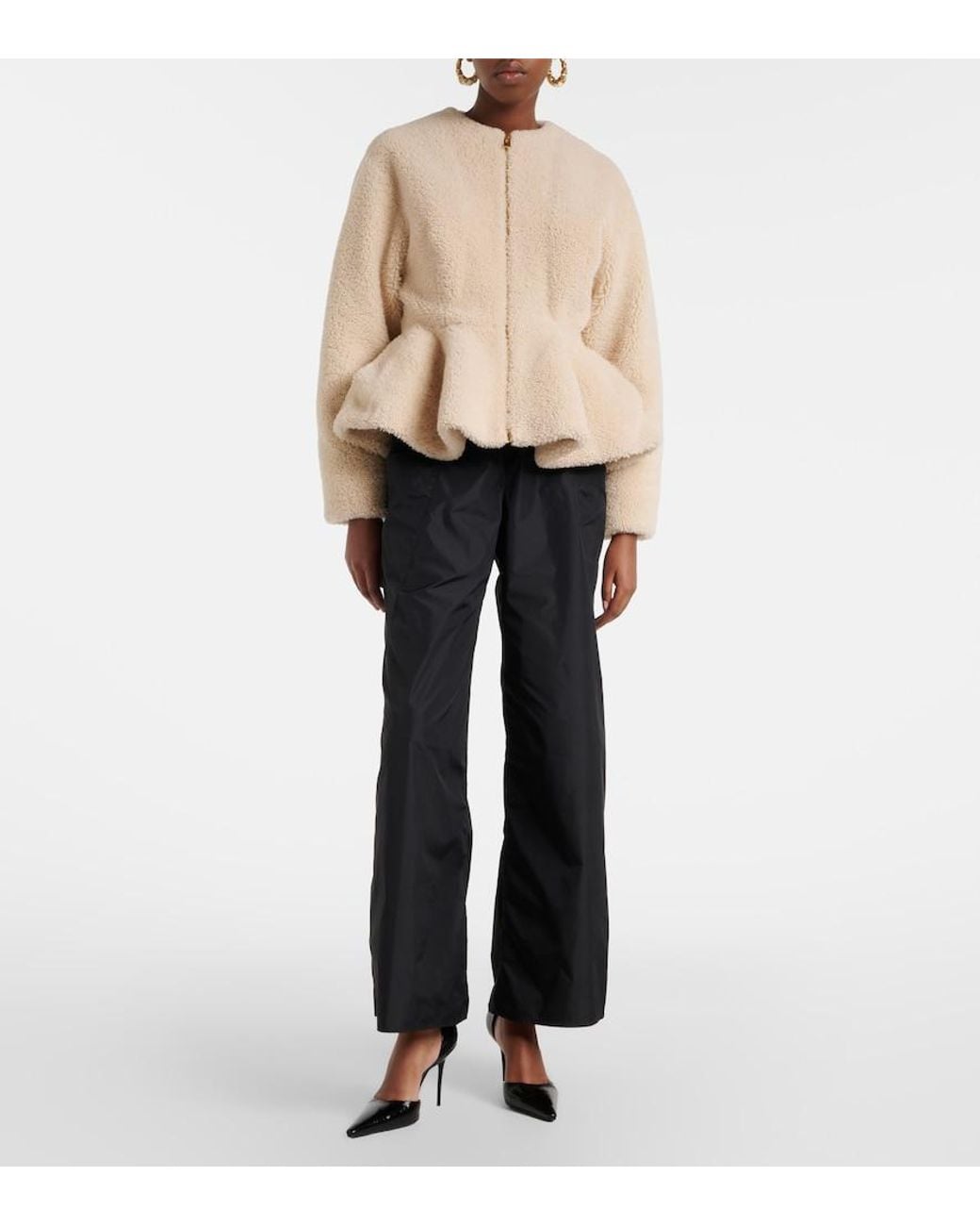 Alaïa Natural Peplum Shearling Jacket