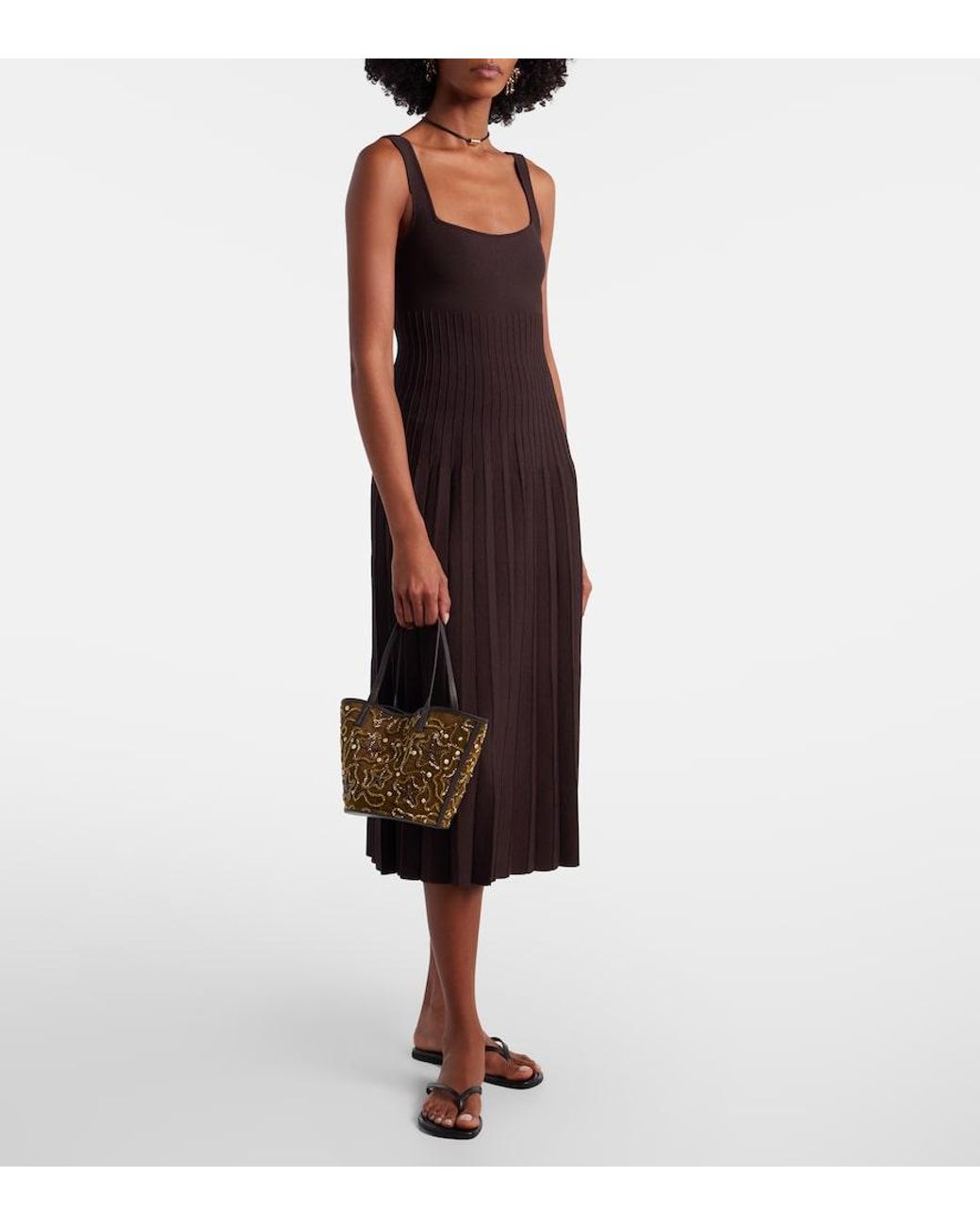 Staud Brown Caro Embellished Canvas Tote Bag