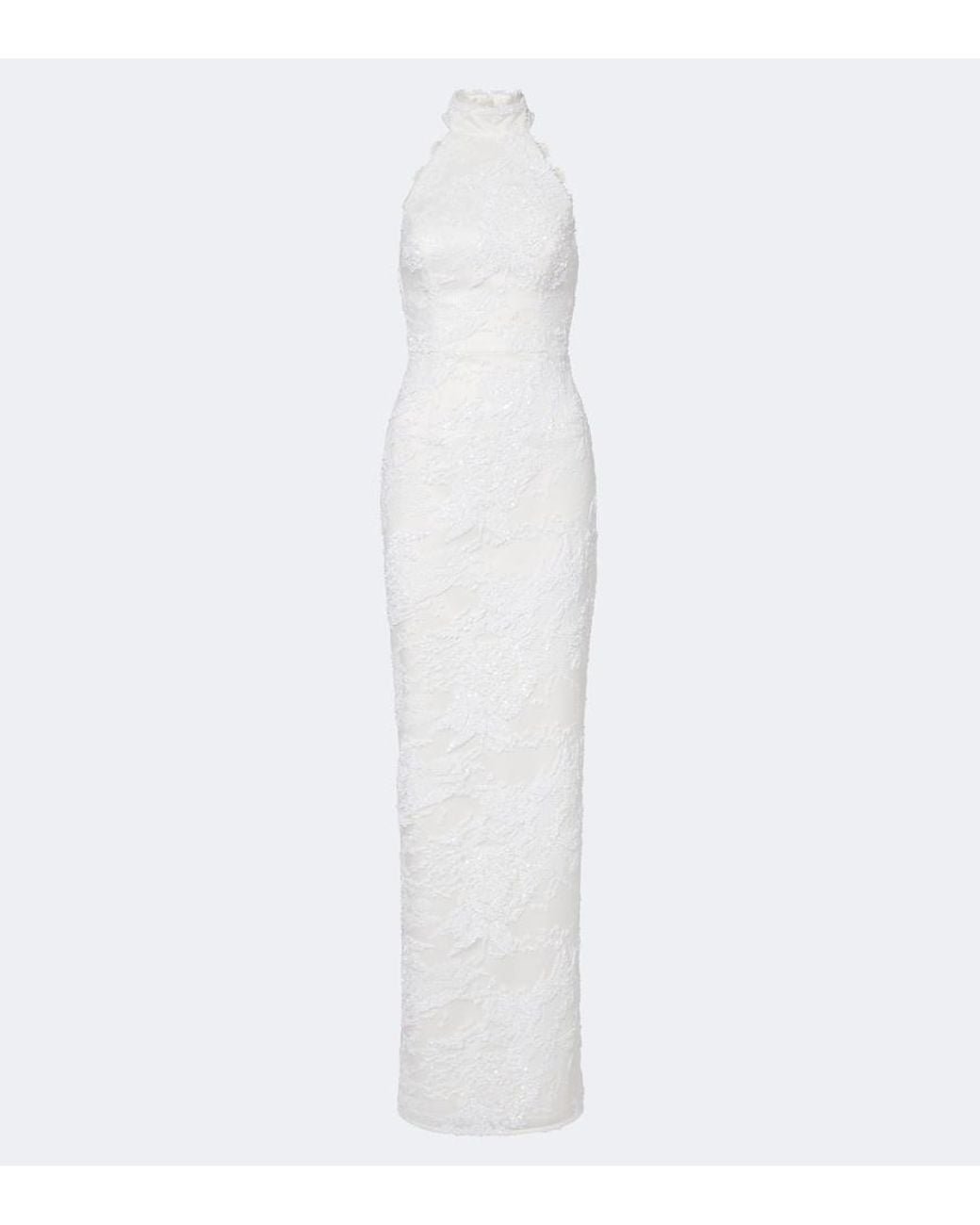 Rebecca Vallance White Medici Sequined Halterneck Gown
