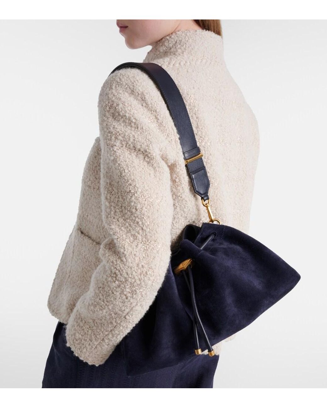 Jimmy Choo Blue Cinch Suede Bucket Bag