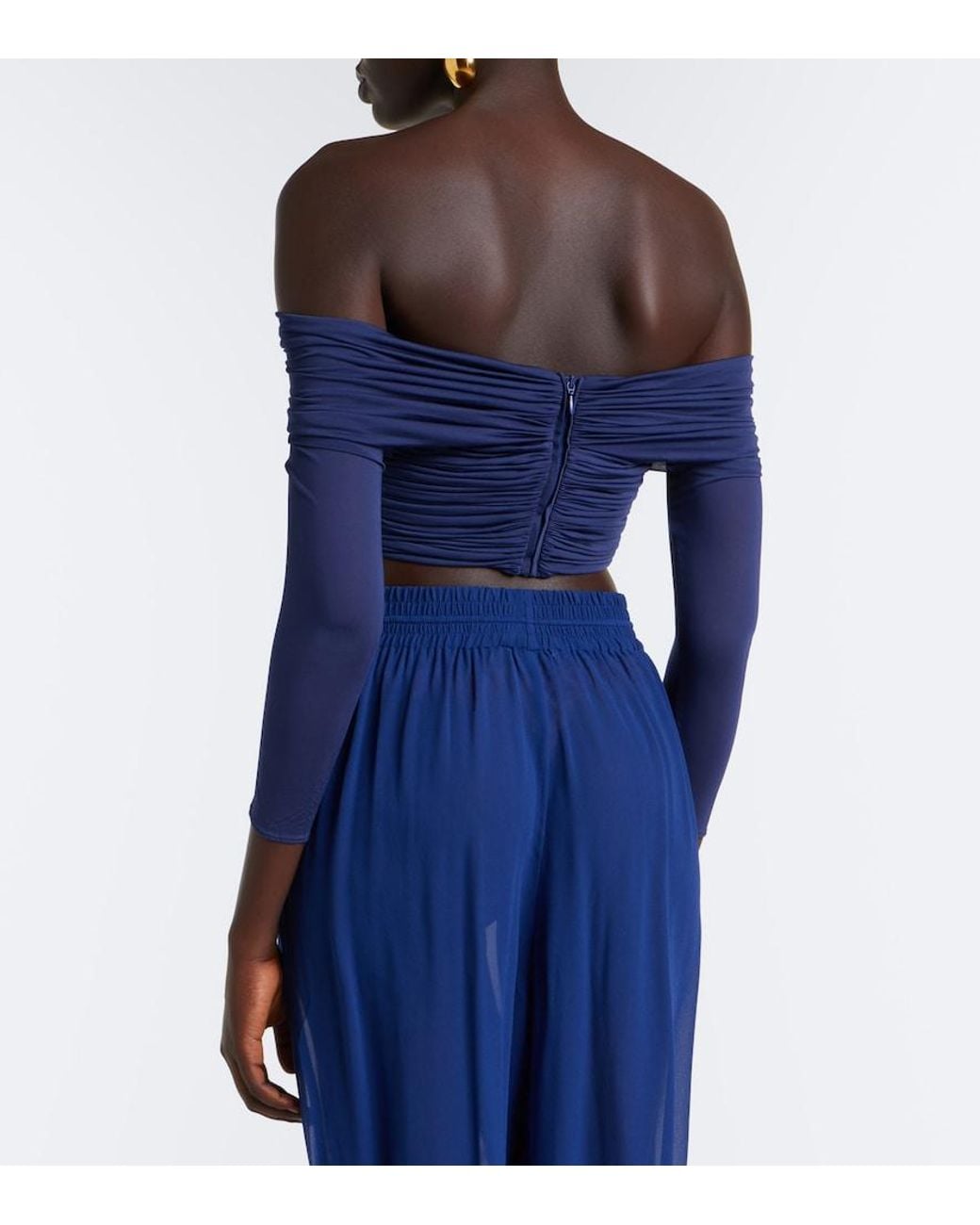 Christopher Esber Blue Marin Draped Off-Shoulder Top