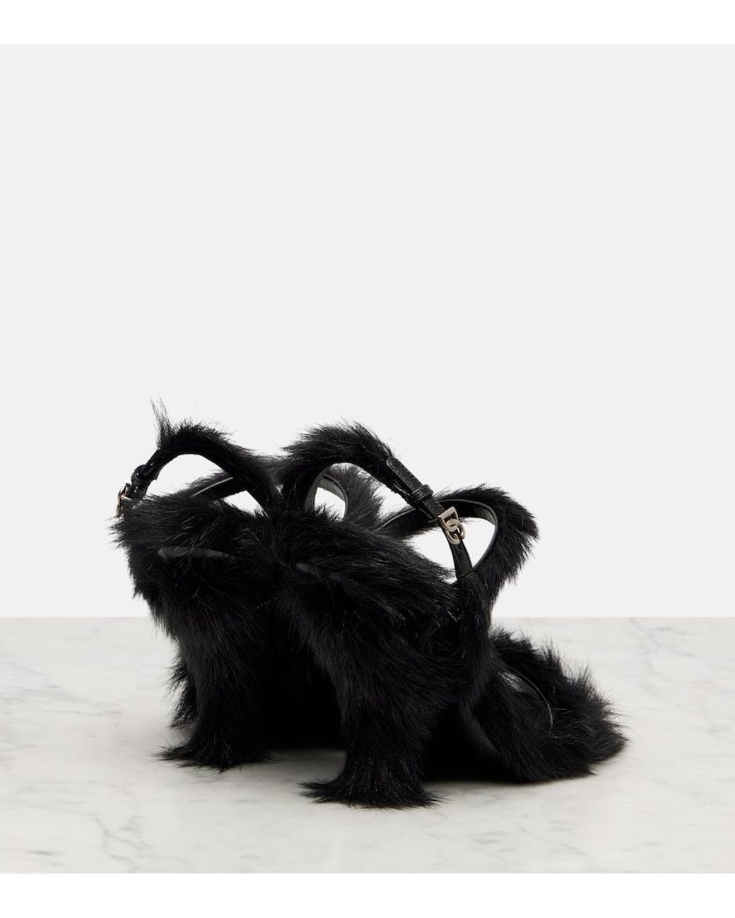 Dolce & Gabbana Black 105Mm Buckle Sandals With Fur Trim
