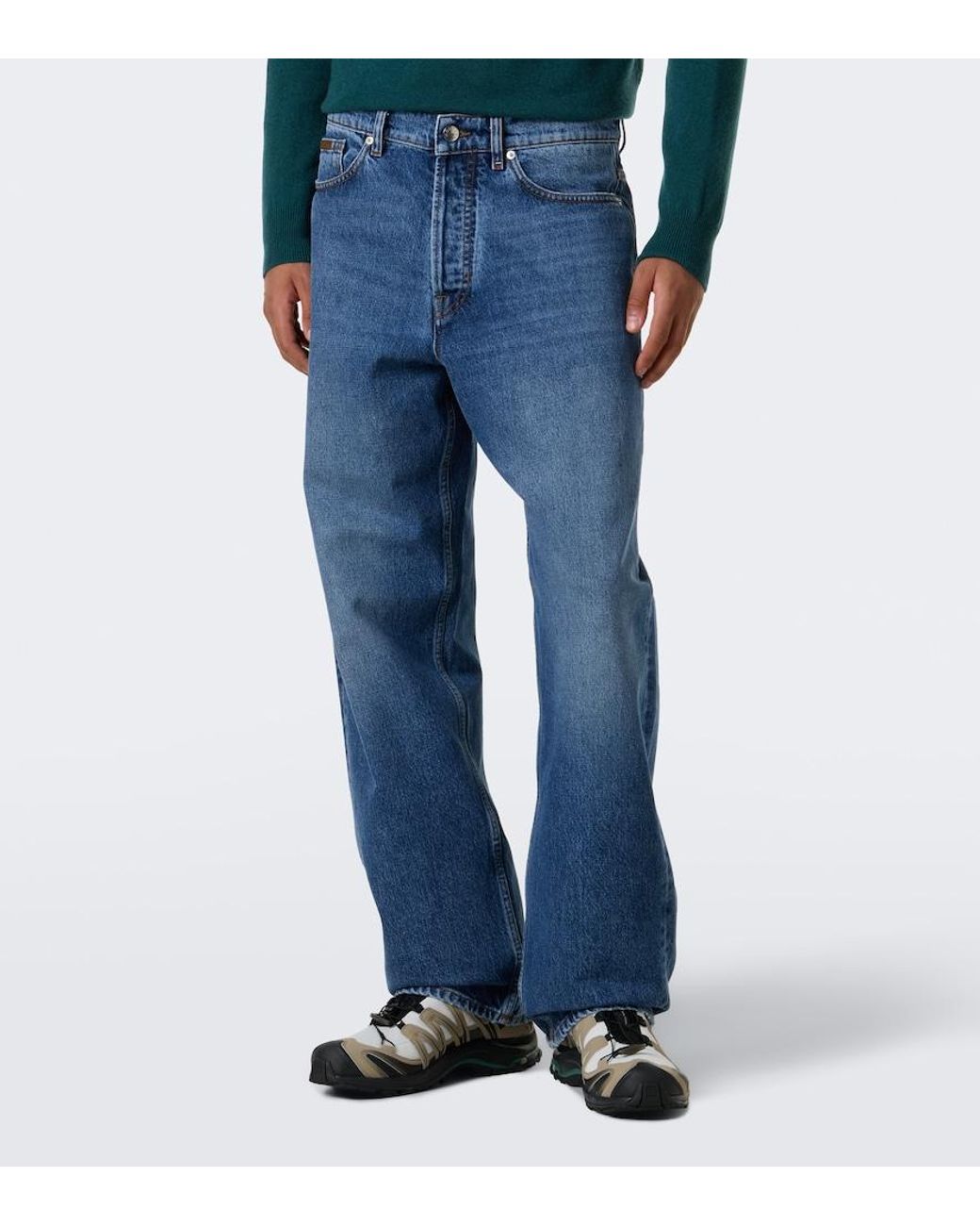 Moncler Blue Faded Straight Jeans for men
