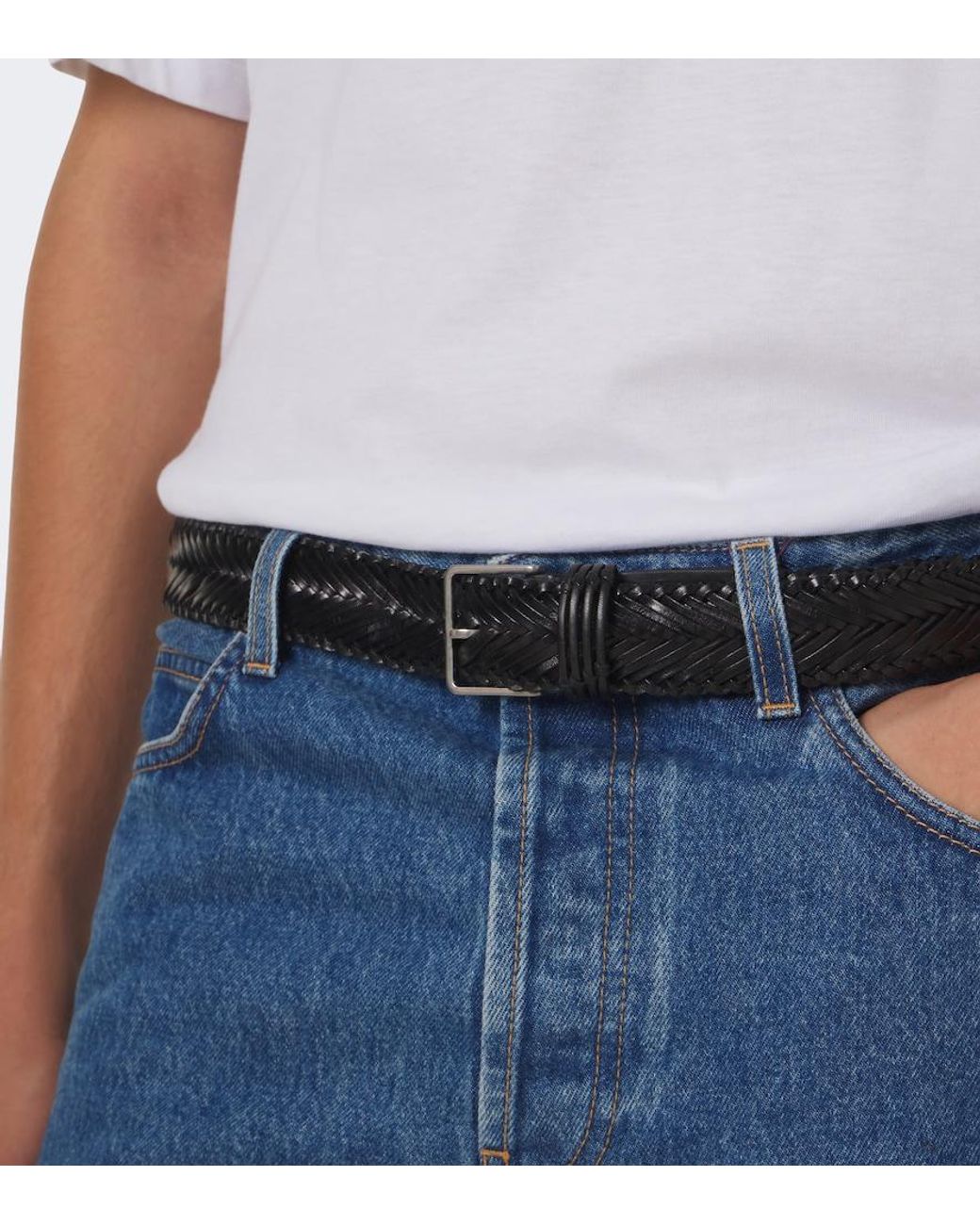 The Row Black Fisherman Woven Leather Belt for men