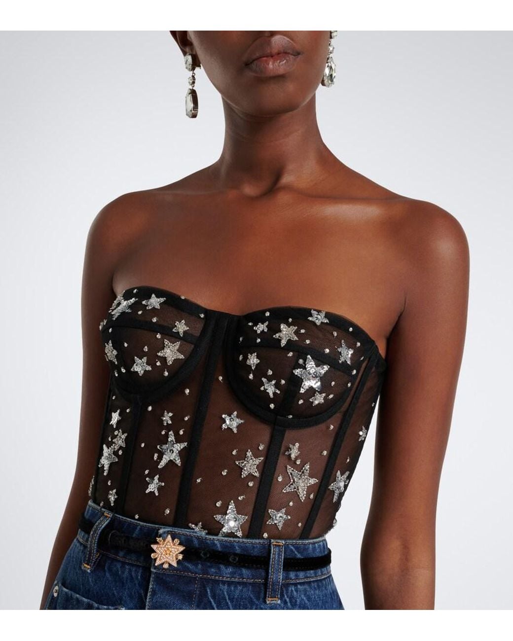 Dolce & Gabbana Black Embellished Mesh Bustier