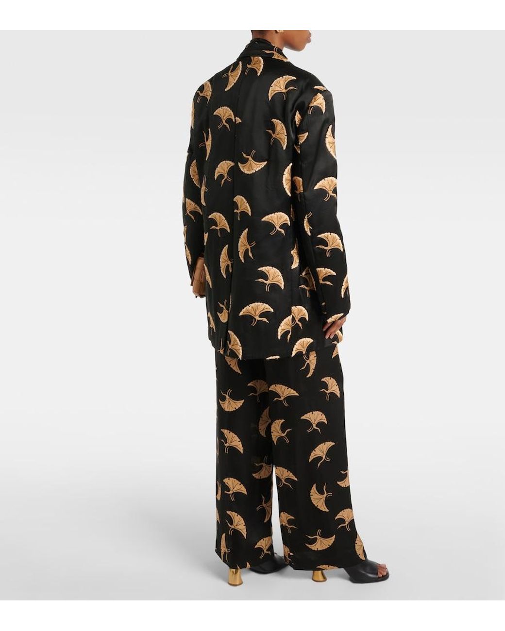 Dries Van Noten Black Printed Satin Blazer