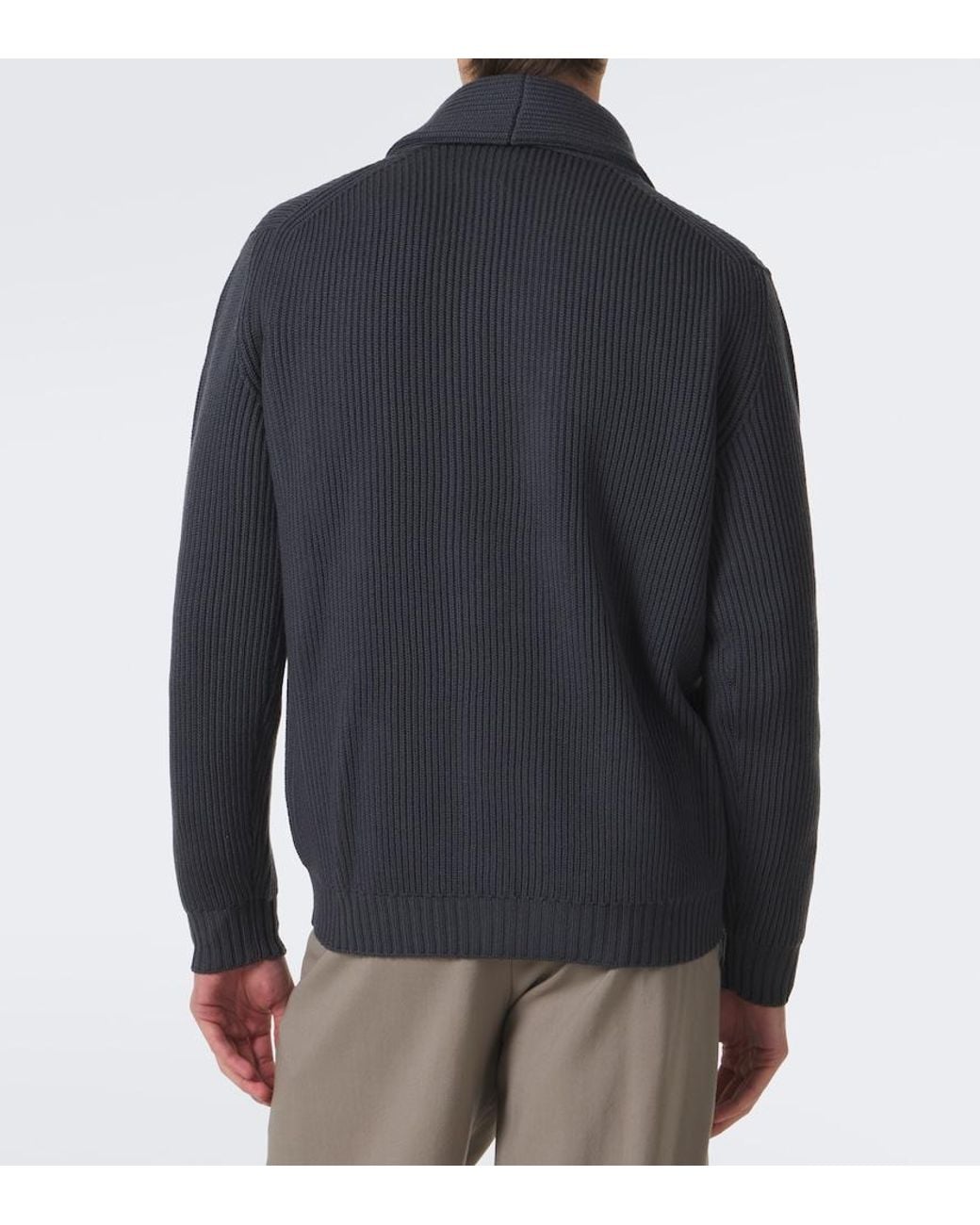 Thom Sweeney Blue Ribbed-Knit Wool Cardigan for men